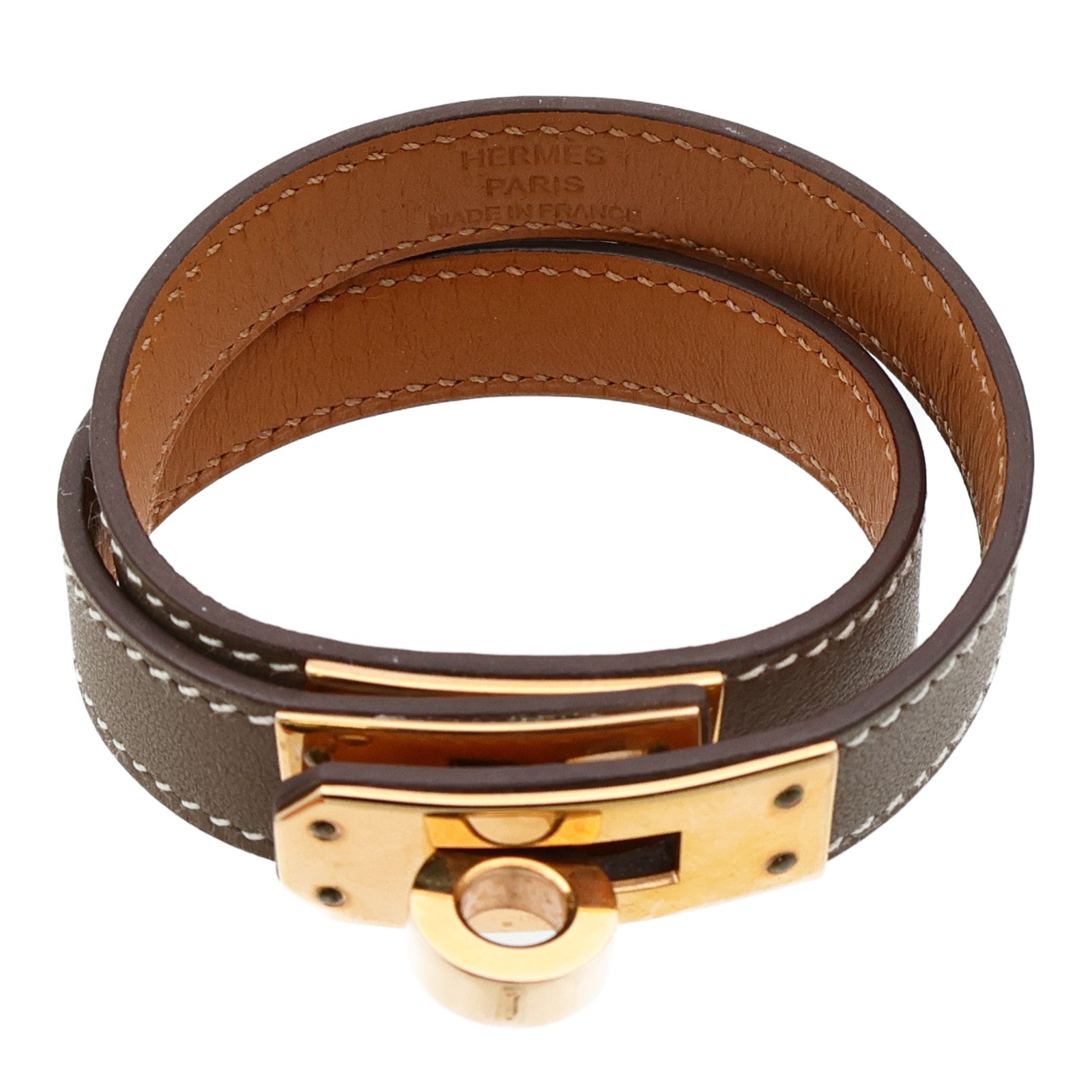 HERMES Swift皮革Kelly Double Tour Bracelet金扣手帶Etoupe