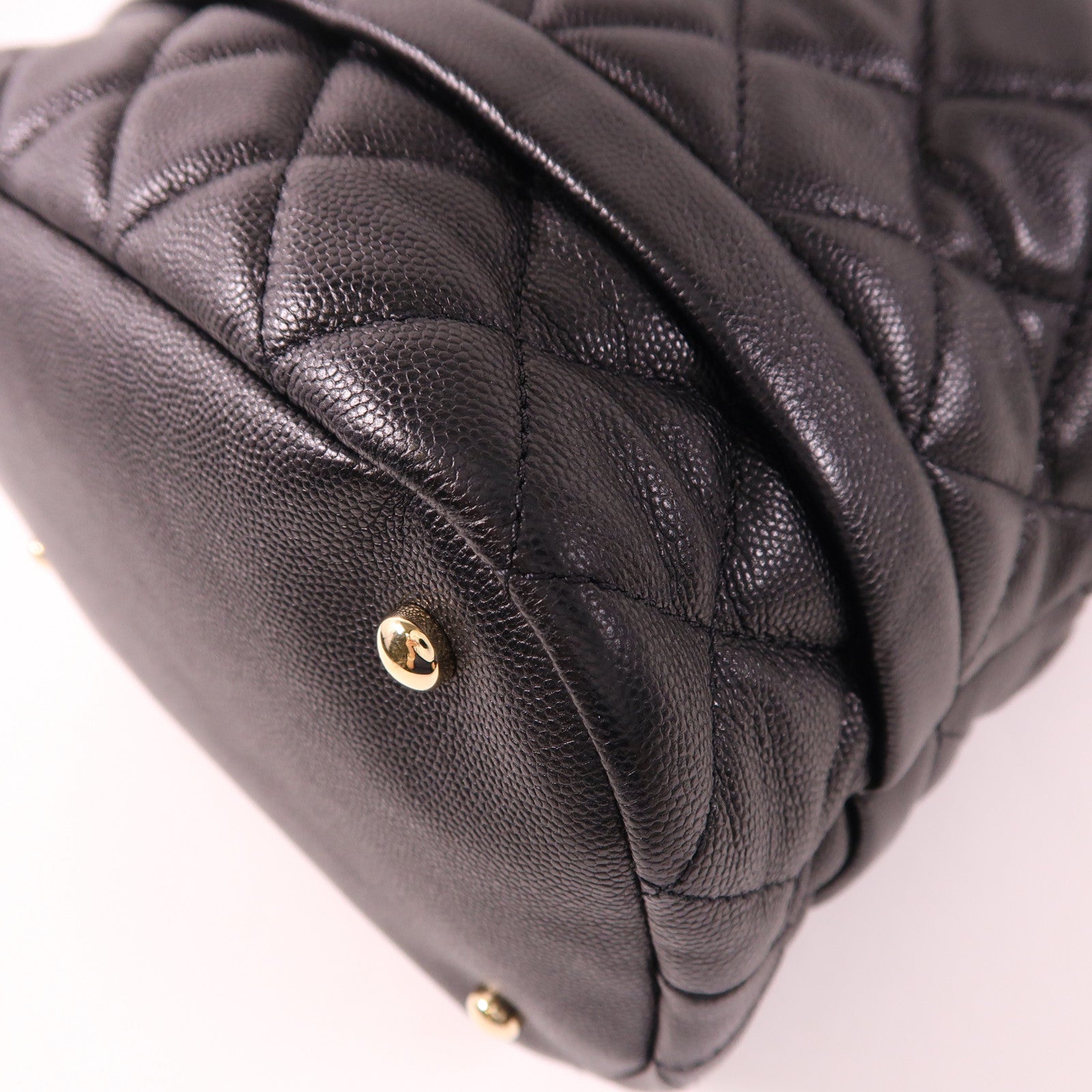 CHANEL CC GHW 2 Way Shoulder Bucket Bag Calfskin Leather Black