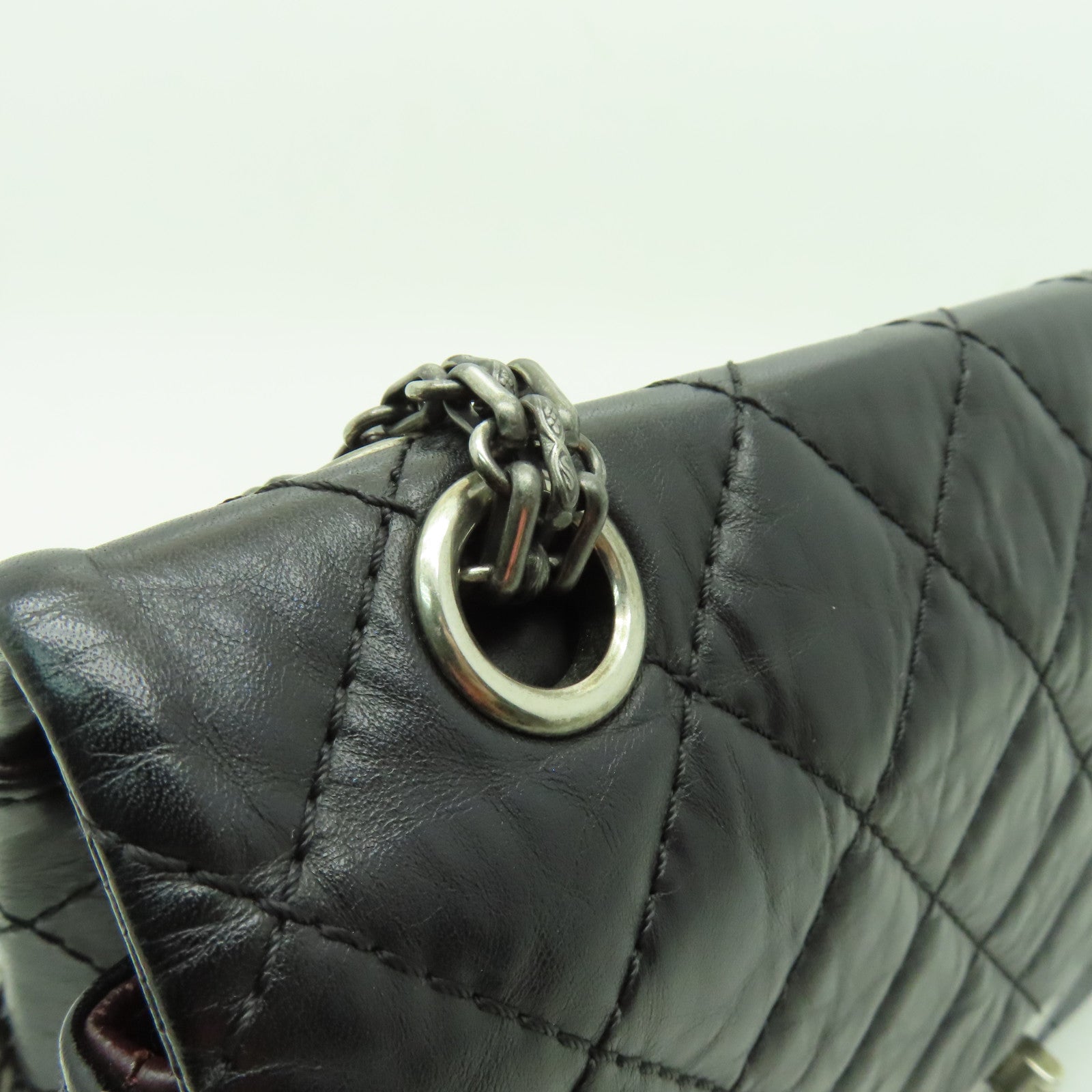 CHANEL 【激減優惠】菱格Aged Calf皮革2.55銀扣鏈帶肩背袋黒色