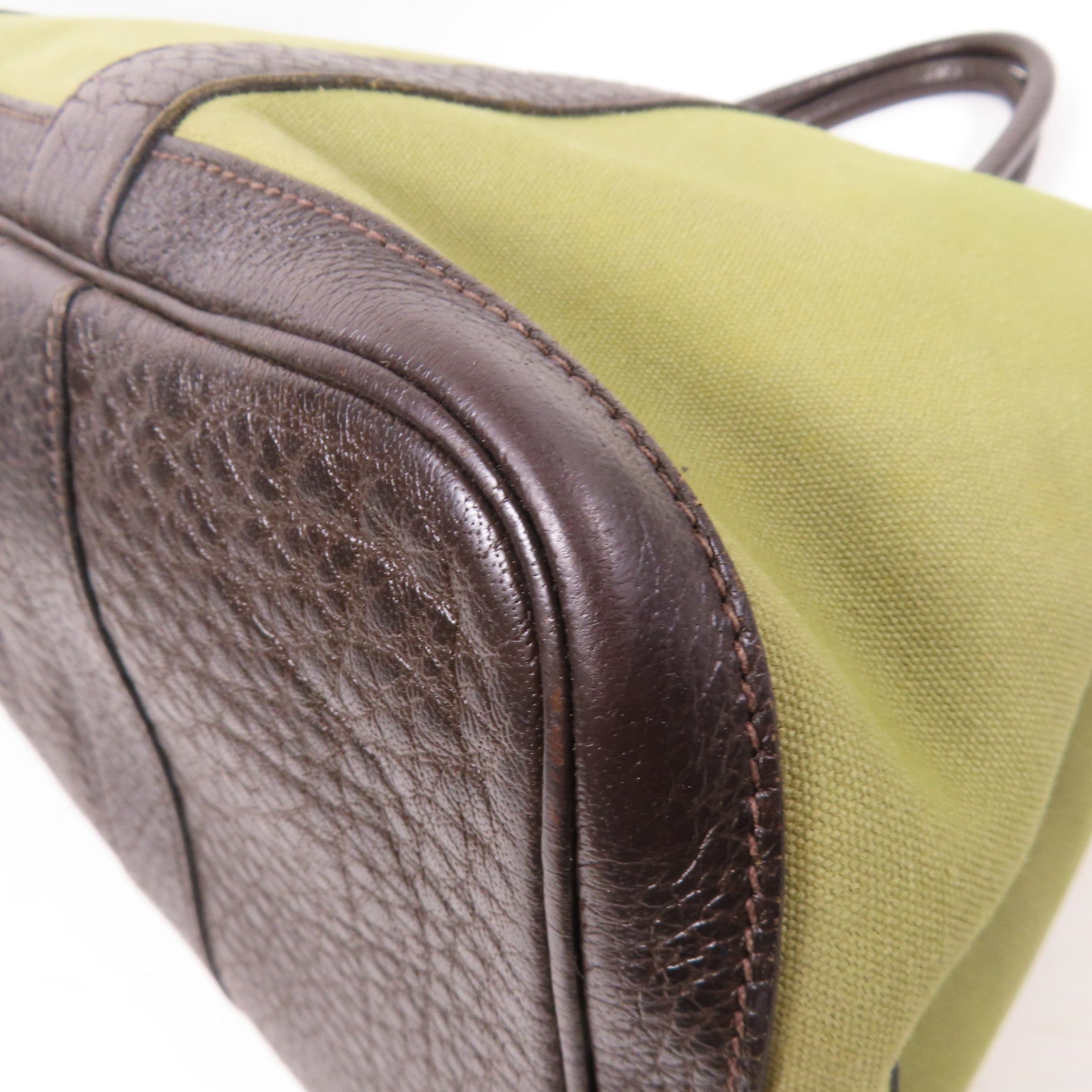 HERMES 【激減優惠】帆布Garden Party PM銀扣手挽袋綠色/啡色