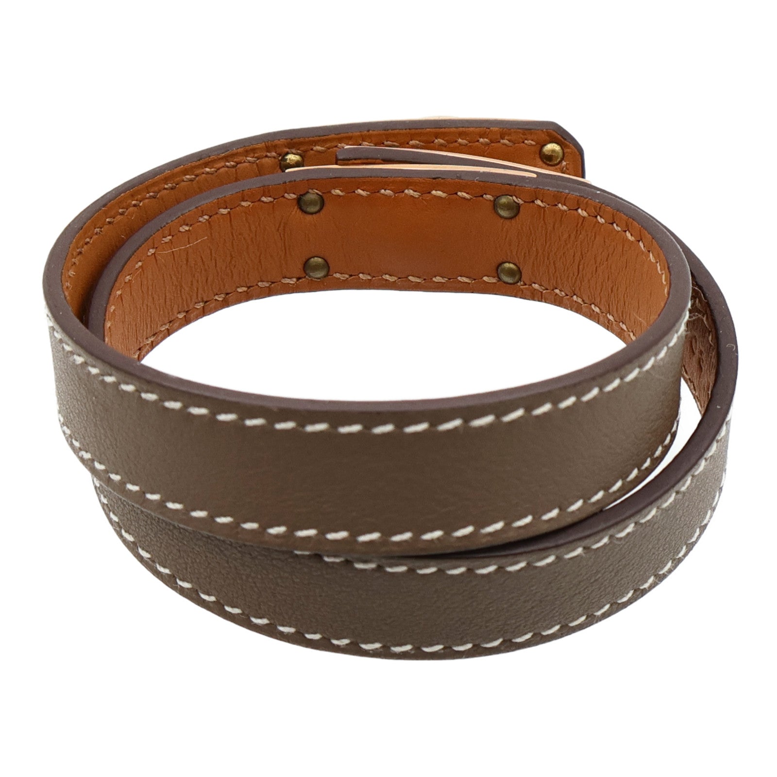 HERMES Swift皮革Kelly Double Tour Bracelet金扣手帶Etoupe