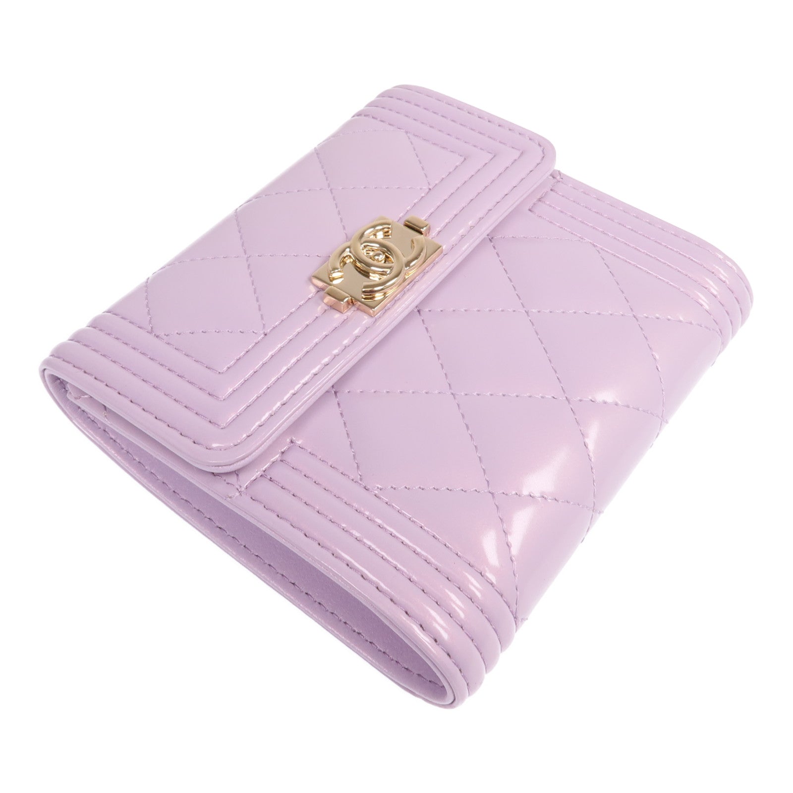 CHANEL 漆皮皮革Boy Wallet金扣錢包