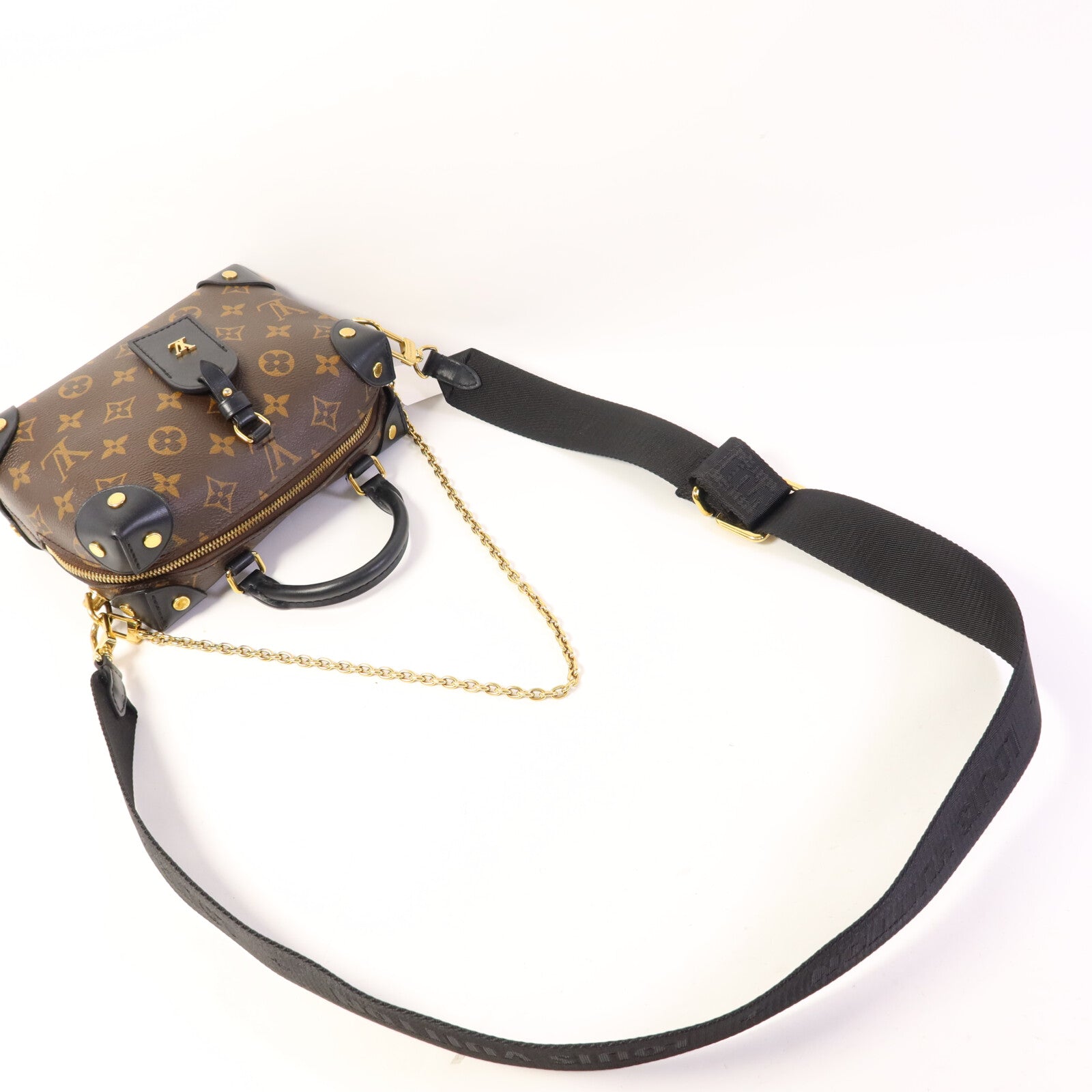 LOUIS VUITTON Monogram Petite Malle Souple金扣手挽肩背兩用袋棕色