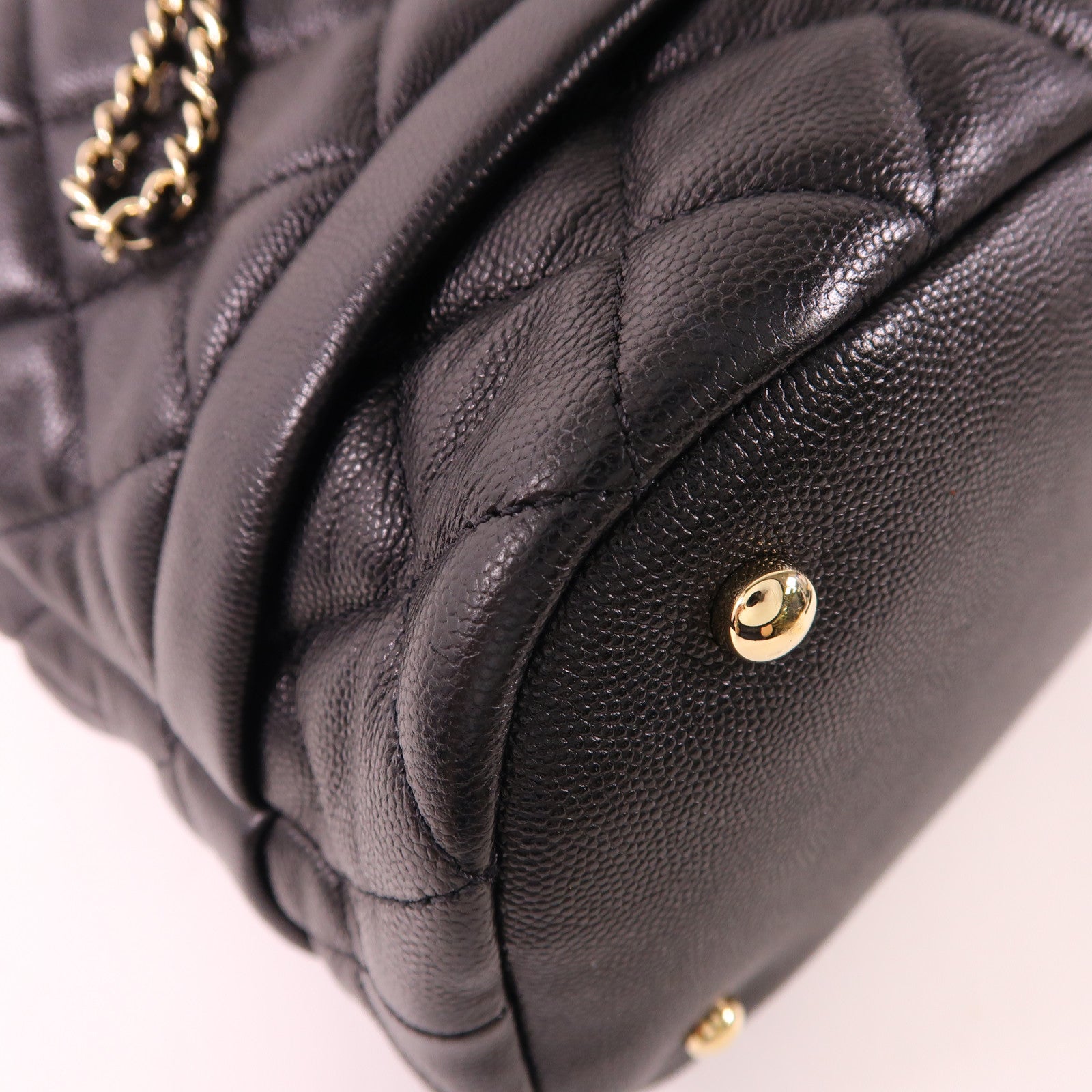 CHANEL CC GHW 2 Way Shoulder Bucket Bag Calfskin Leather Black