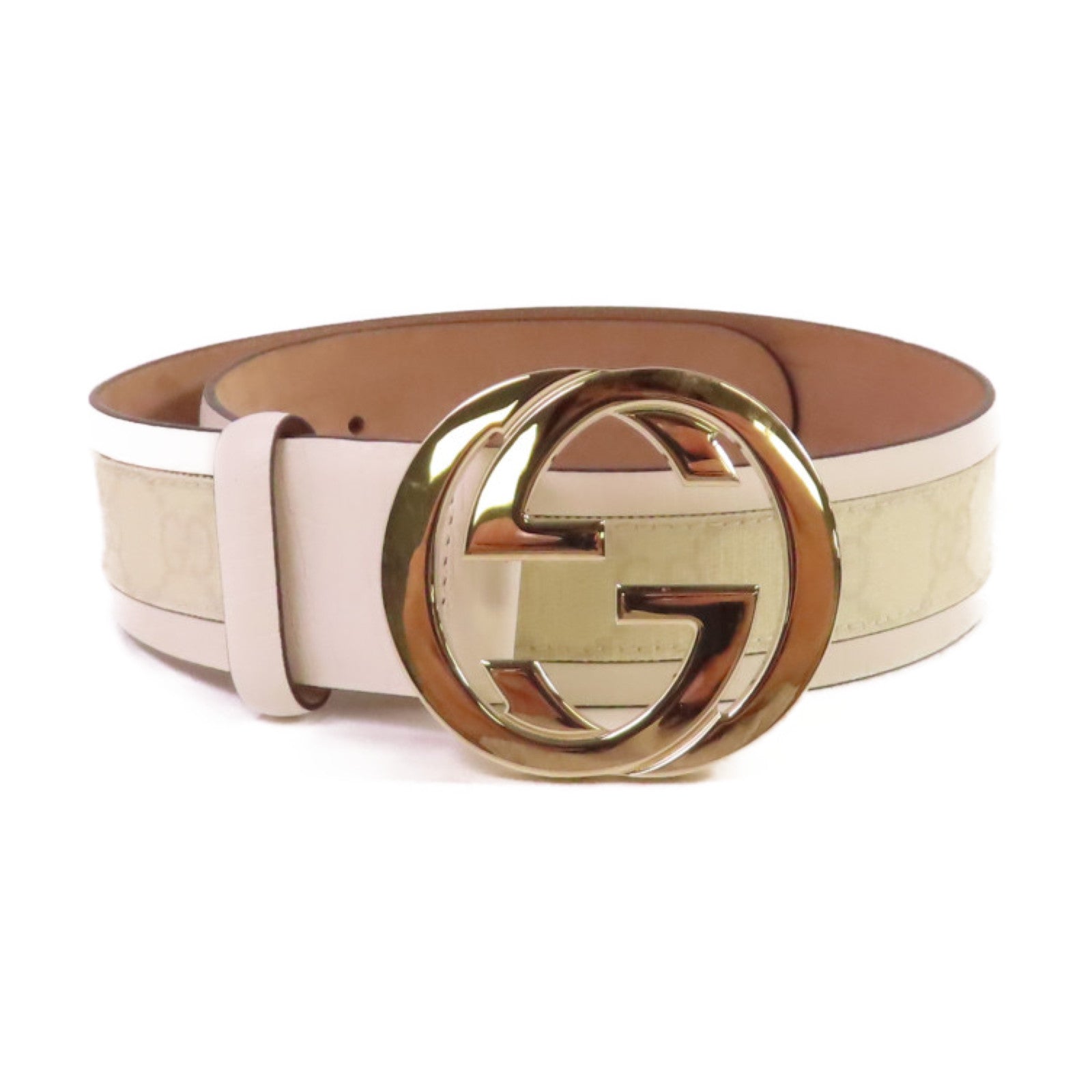 GUCCI 塗層皮革/牛皮皮革Belt金扣皮帶白色