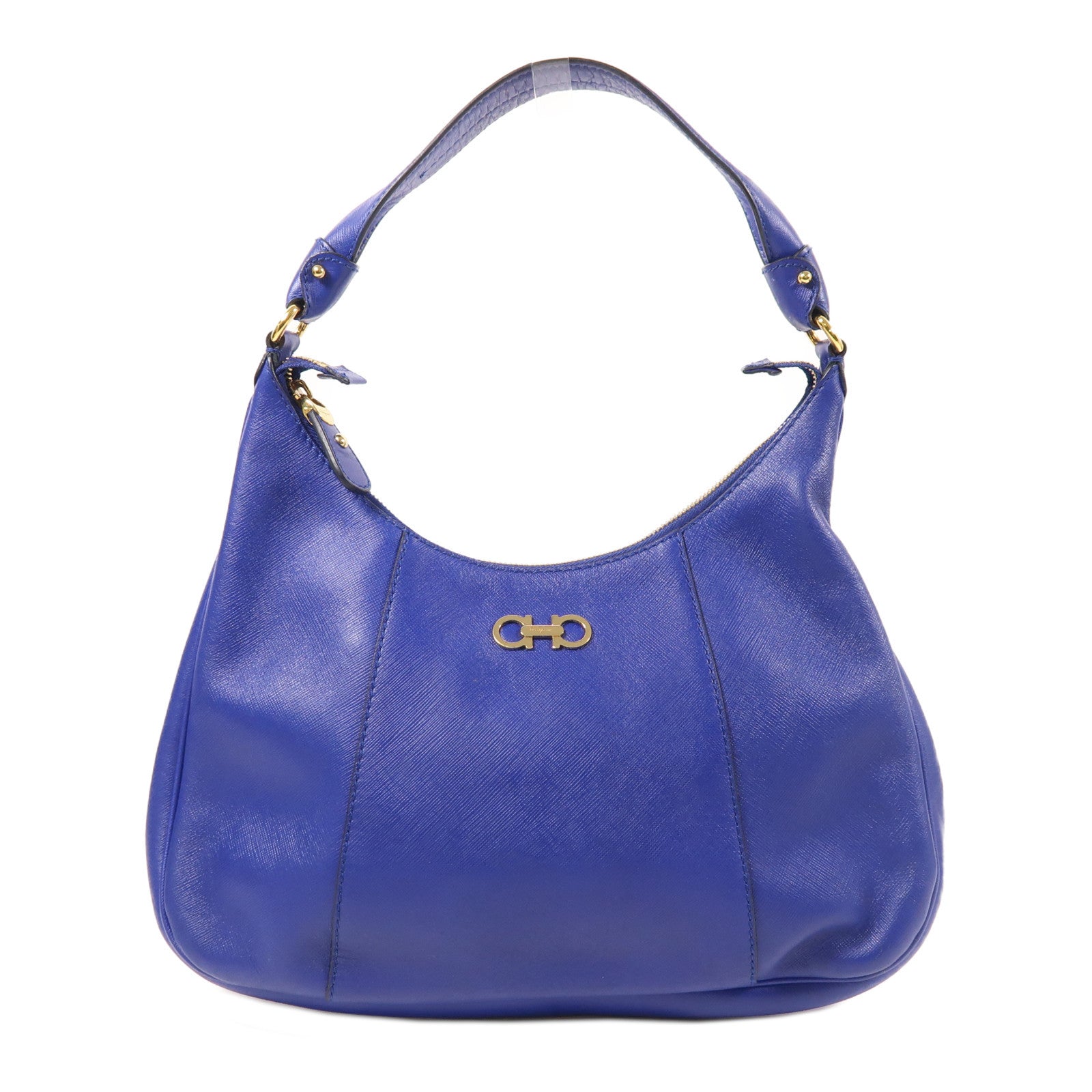Salvatore Ferragamo GHW Shoulder Bag Calfskin Leather Blue