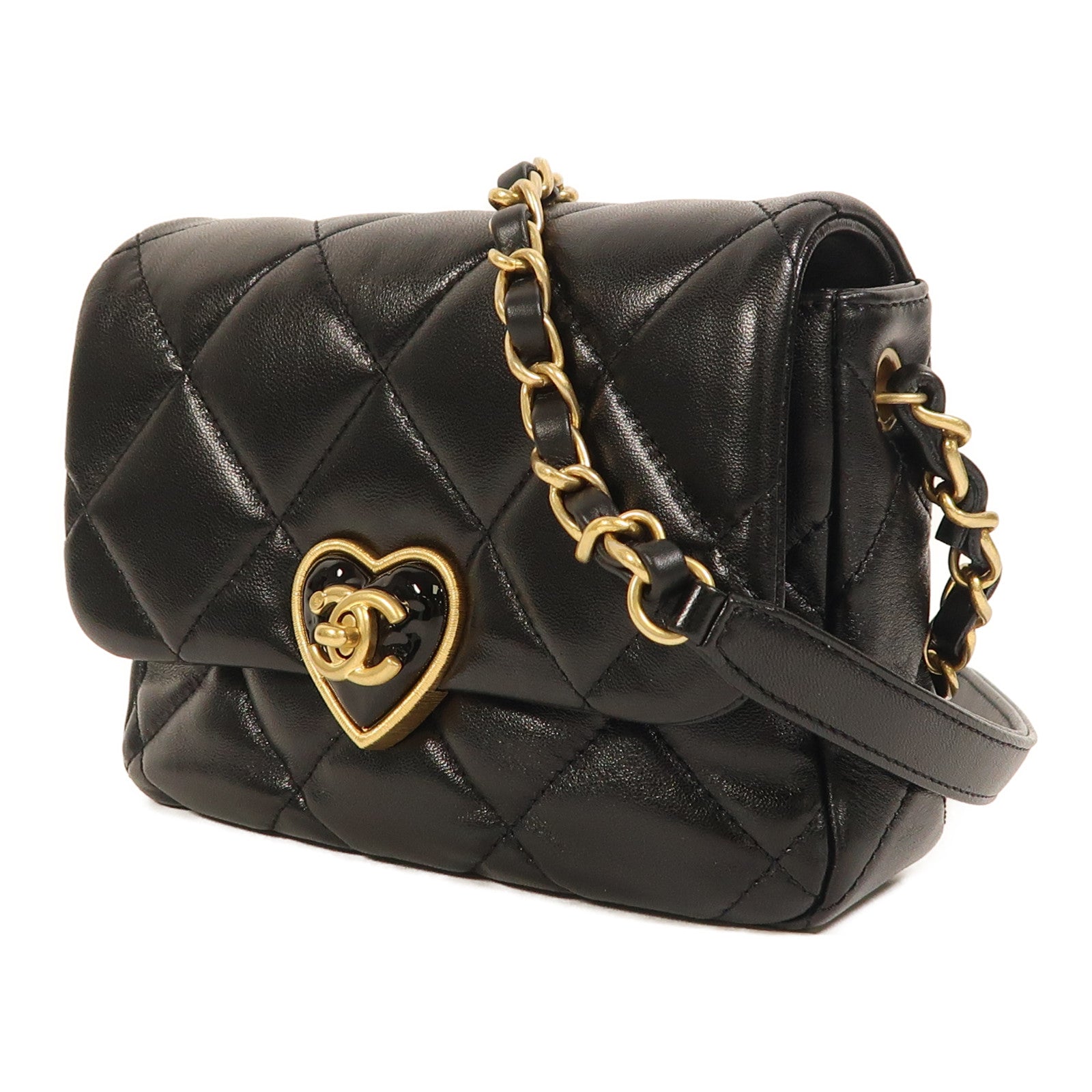 CHANEL 羊皮皮革Coco Love金扣鏈帶肩背袋