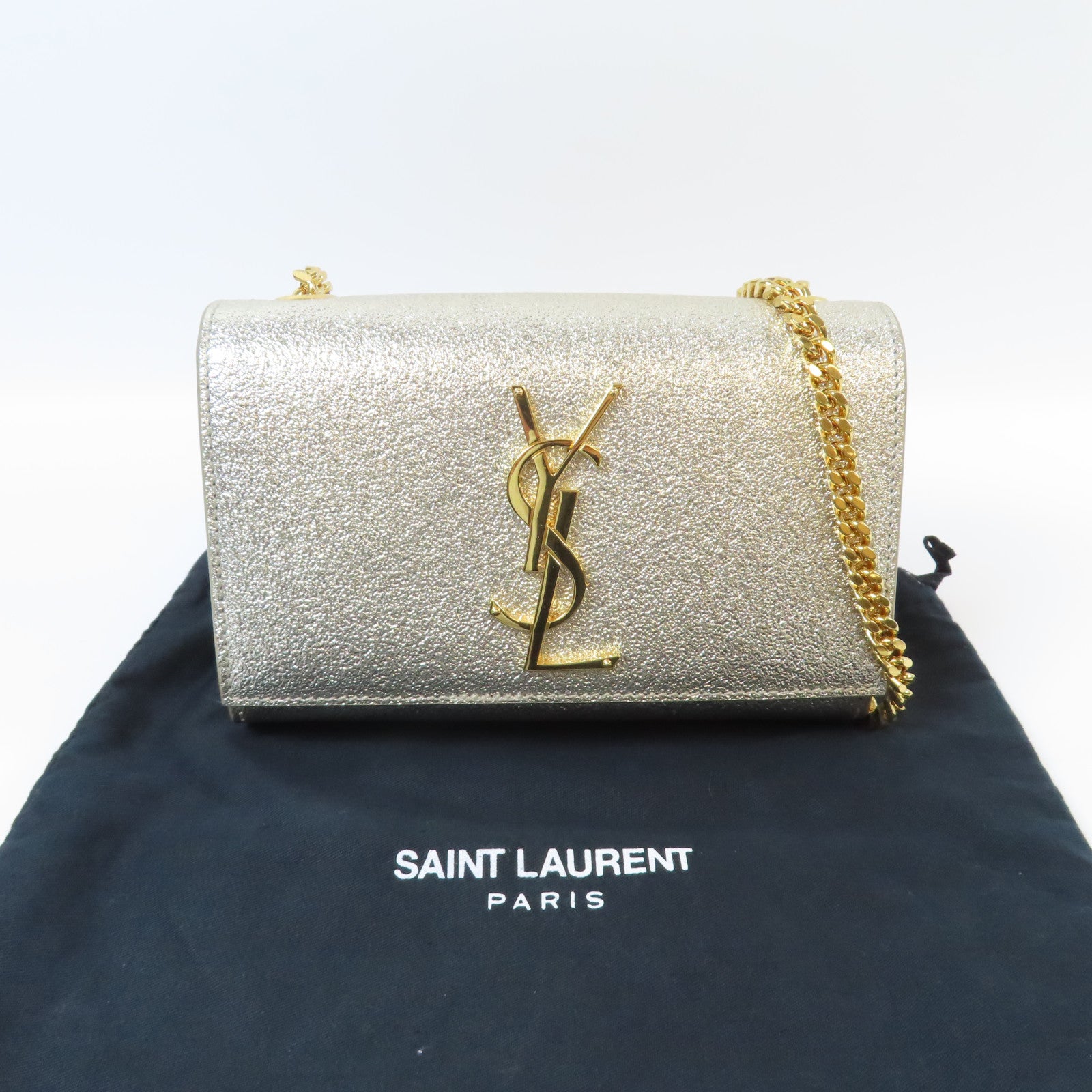 SAINT LAURENT 牛皮皮革Kate Small Bag金扣鏈帶肩背袋銀色