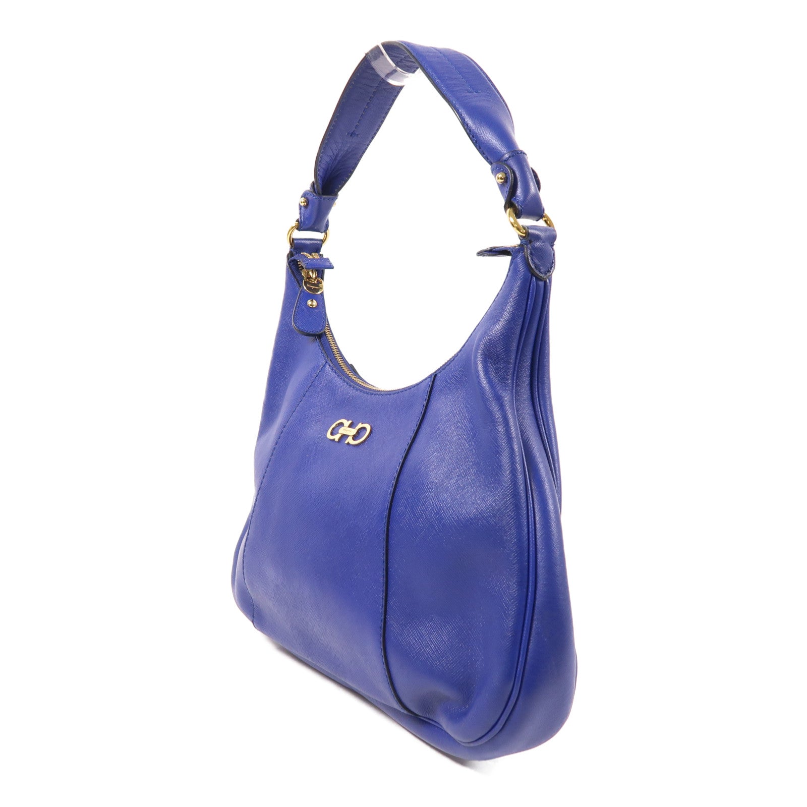 Salvatore Ferragamo GHW Shoulder Bag Calfskin Leather Blue