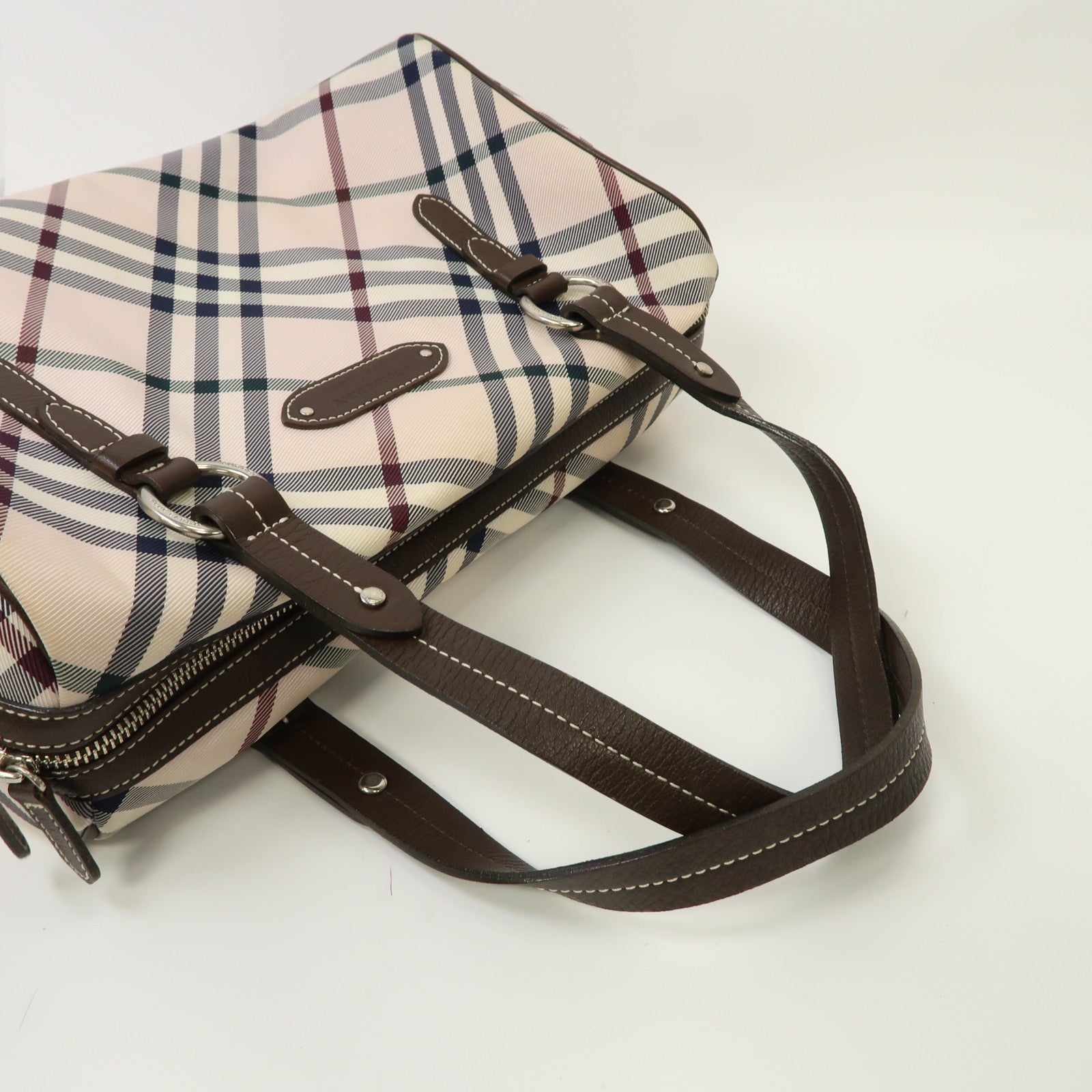 BURBERRY 塗層帆布Shoulder Bag銀扣肩背袋黑色/粉紅色