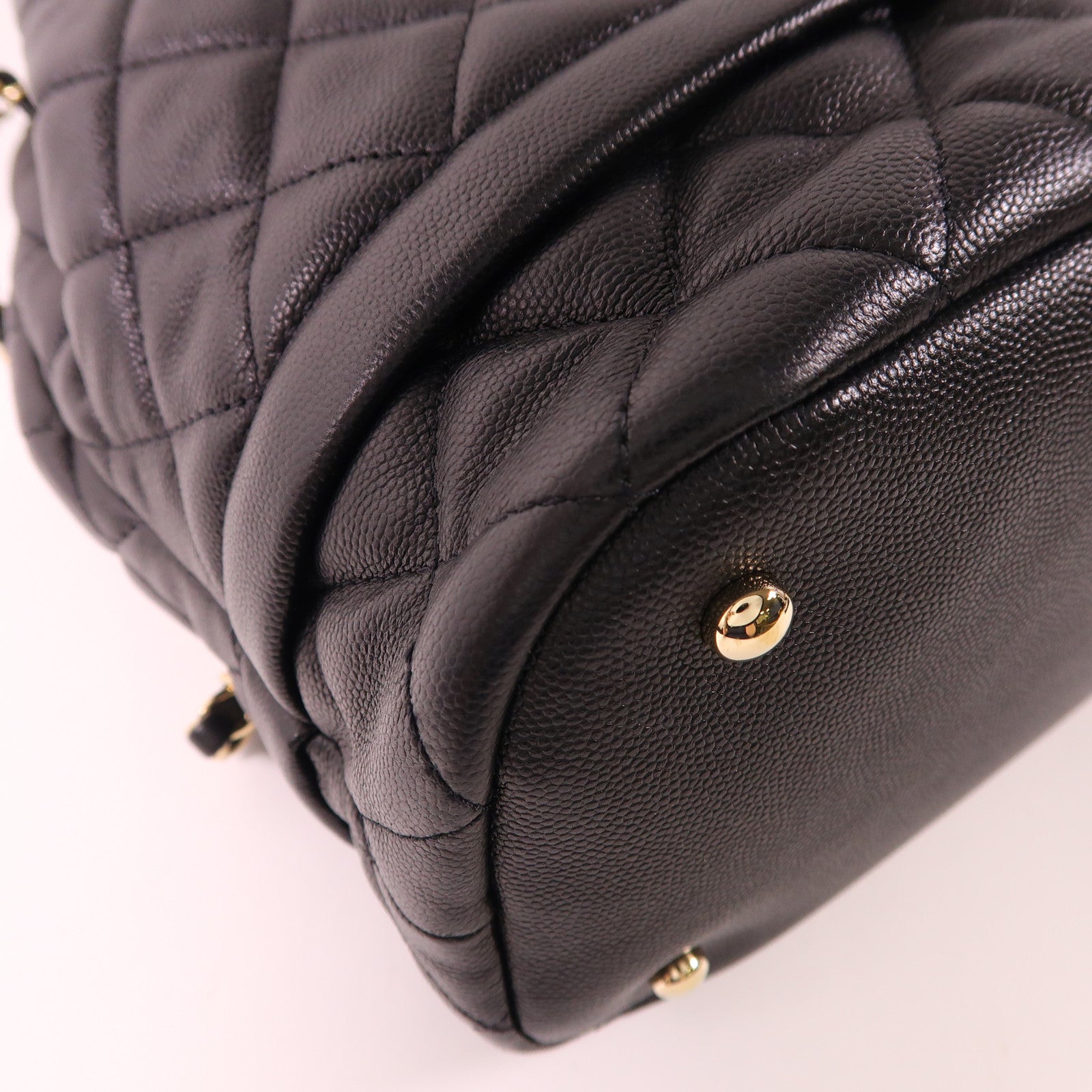 CHANEL CC GHW 2 Way Shoulder Bucket Bag Calfskin Leather Black