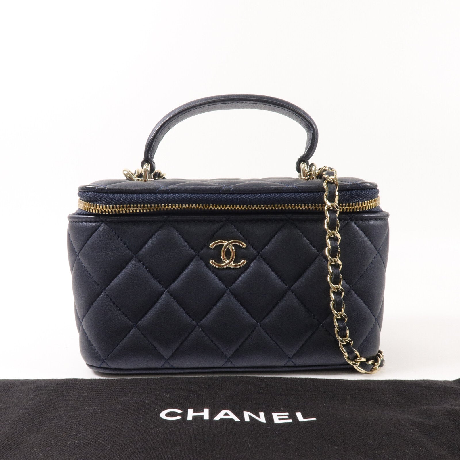 CHANEL 羊皮皮革Vanity Case鏈帶手挽肩背兩用袋