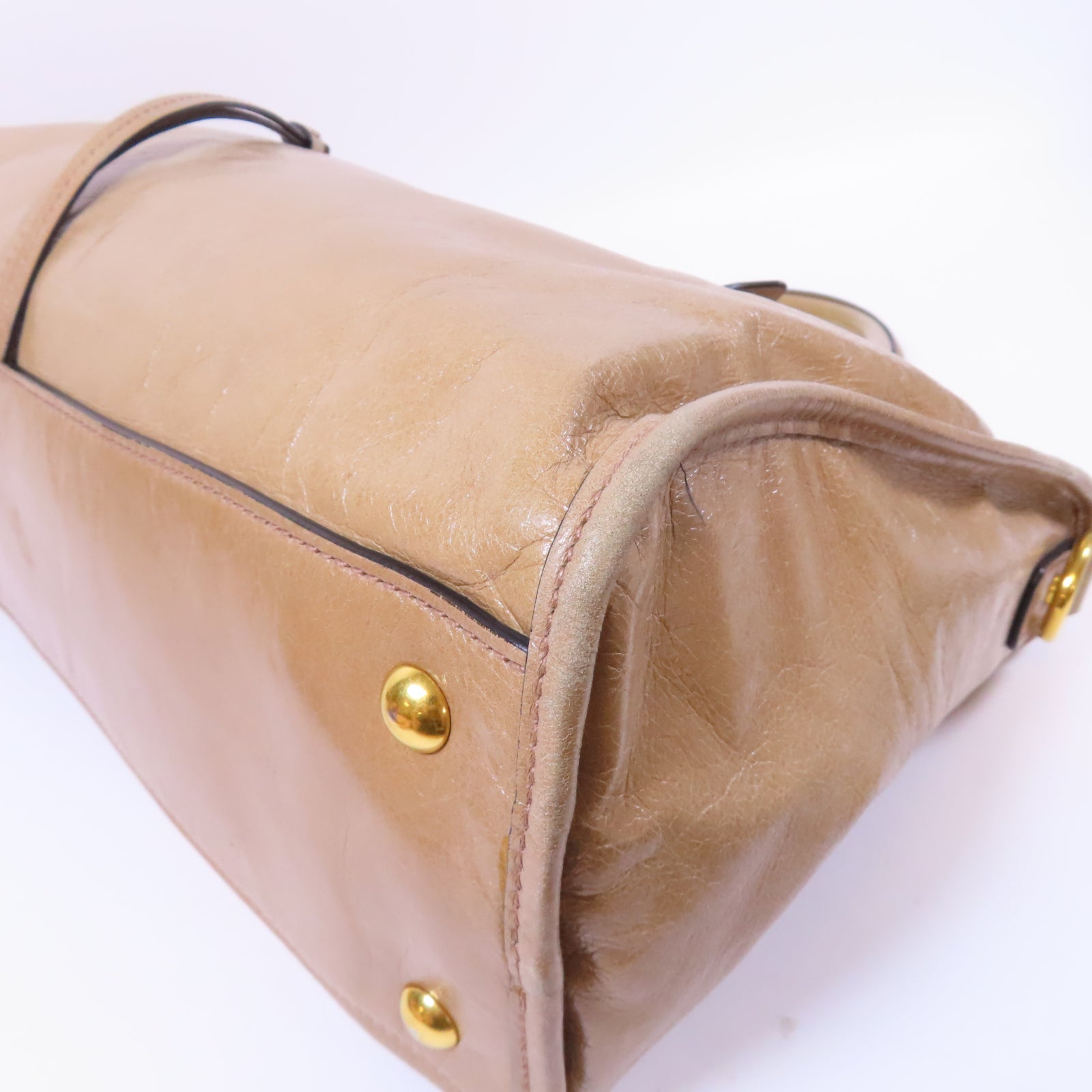 Miu Miu 牛皮皮革Shoulder Bag金扣手挽肩背兩用袋米色