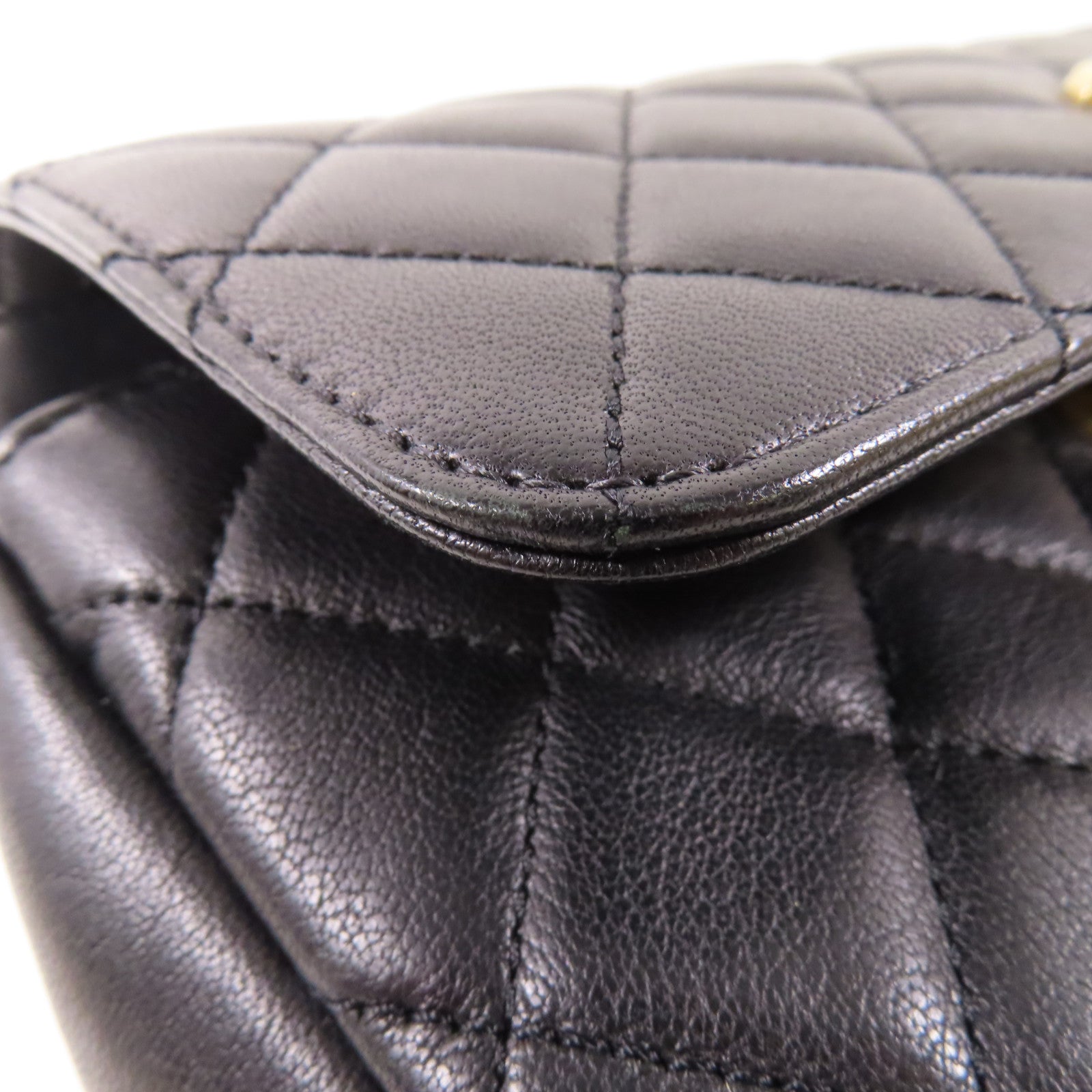 CHANEL 牛皮皮革Chain Shoulder金扣鏈帶手挽肩背兩用袋