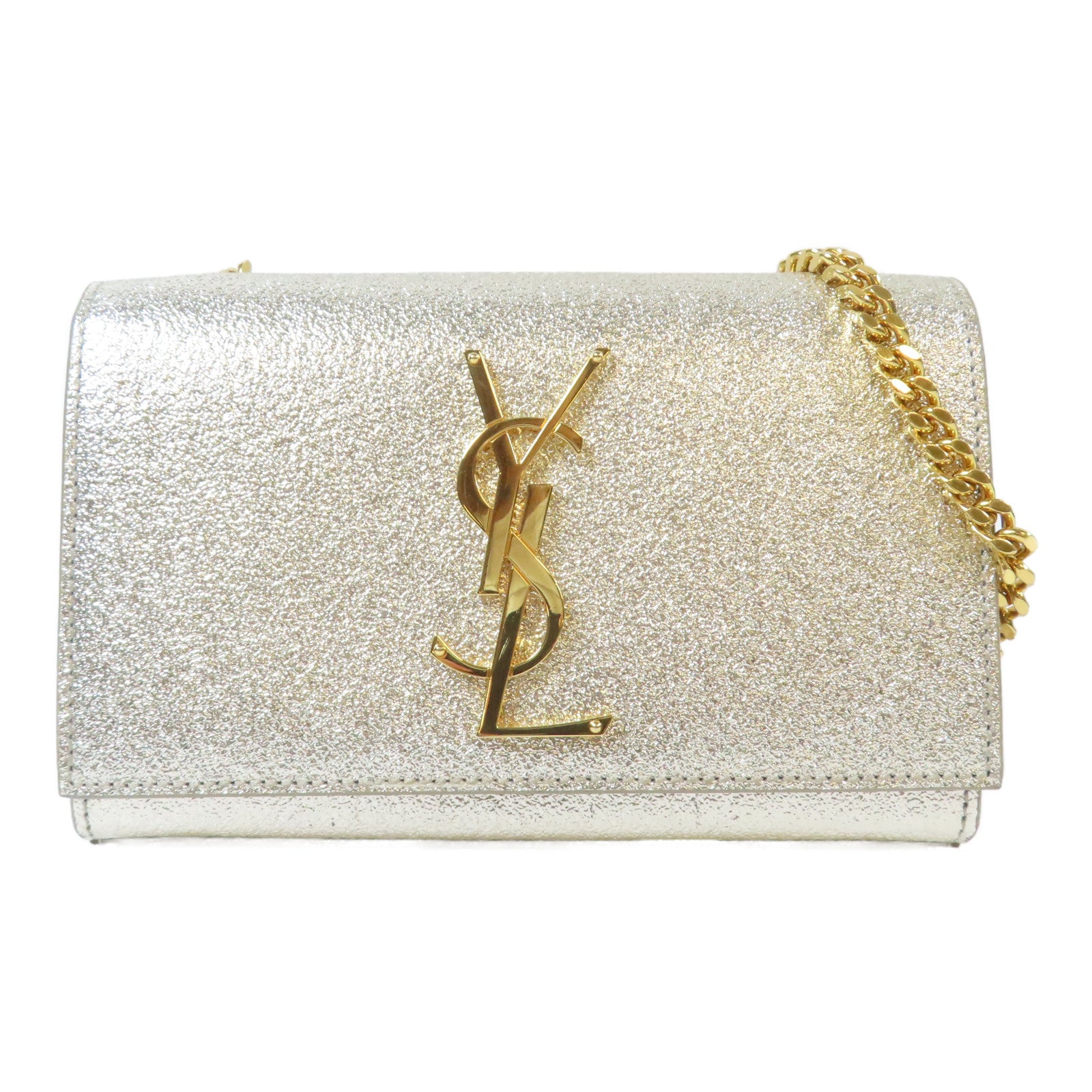 SAINT LAURENT 牛皮皮革Kate Small Bag金扣鏈帶肩背袋銀色