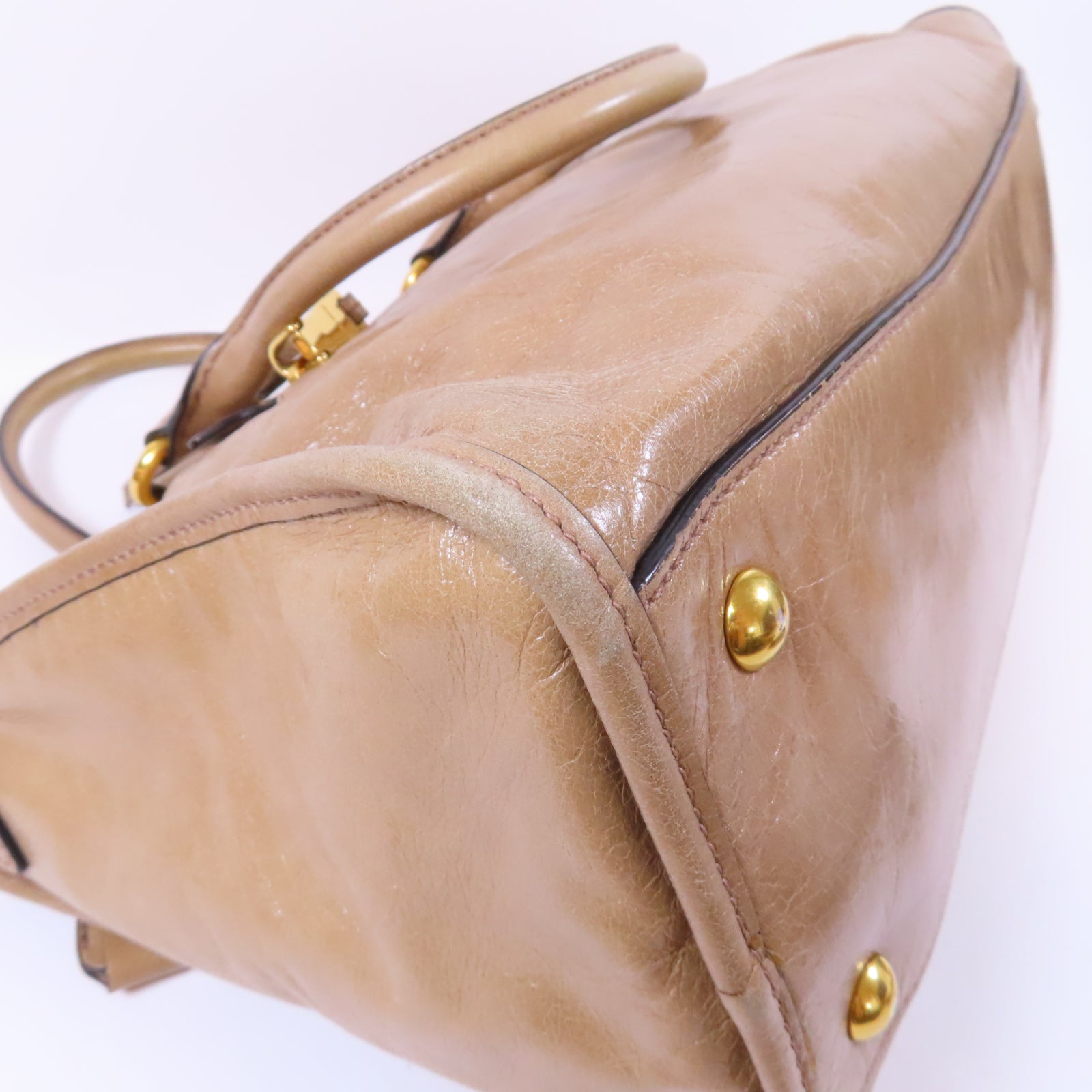 Miu Miu 牛皮皮革Shoulder Bag金扣手挽肩背兩用袋米色