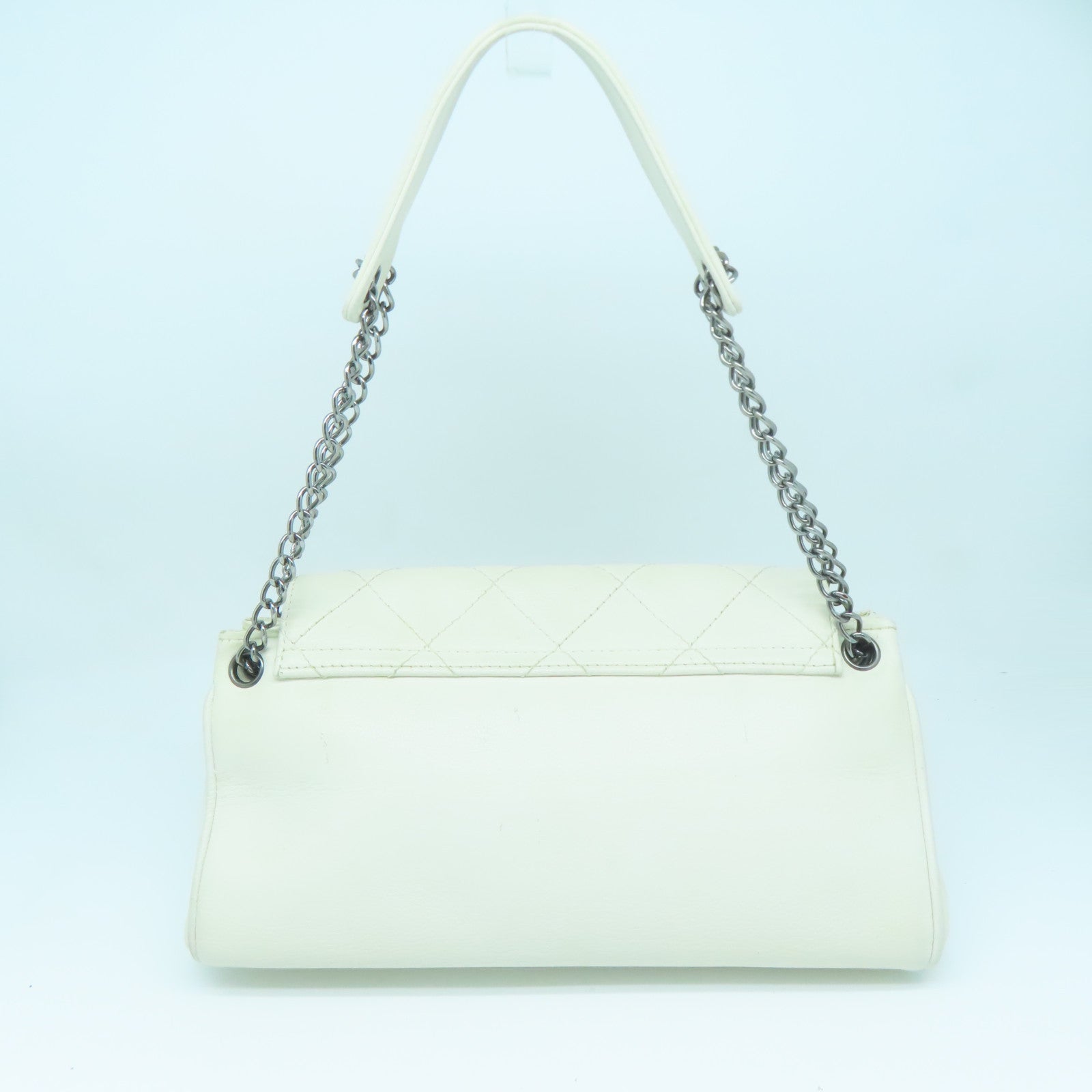 CHANEL 菱格牛皮皮革One Shoulder Bag银扣肩背袋白色