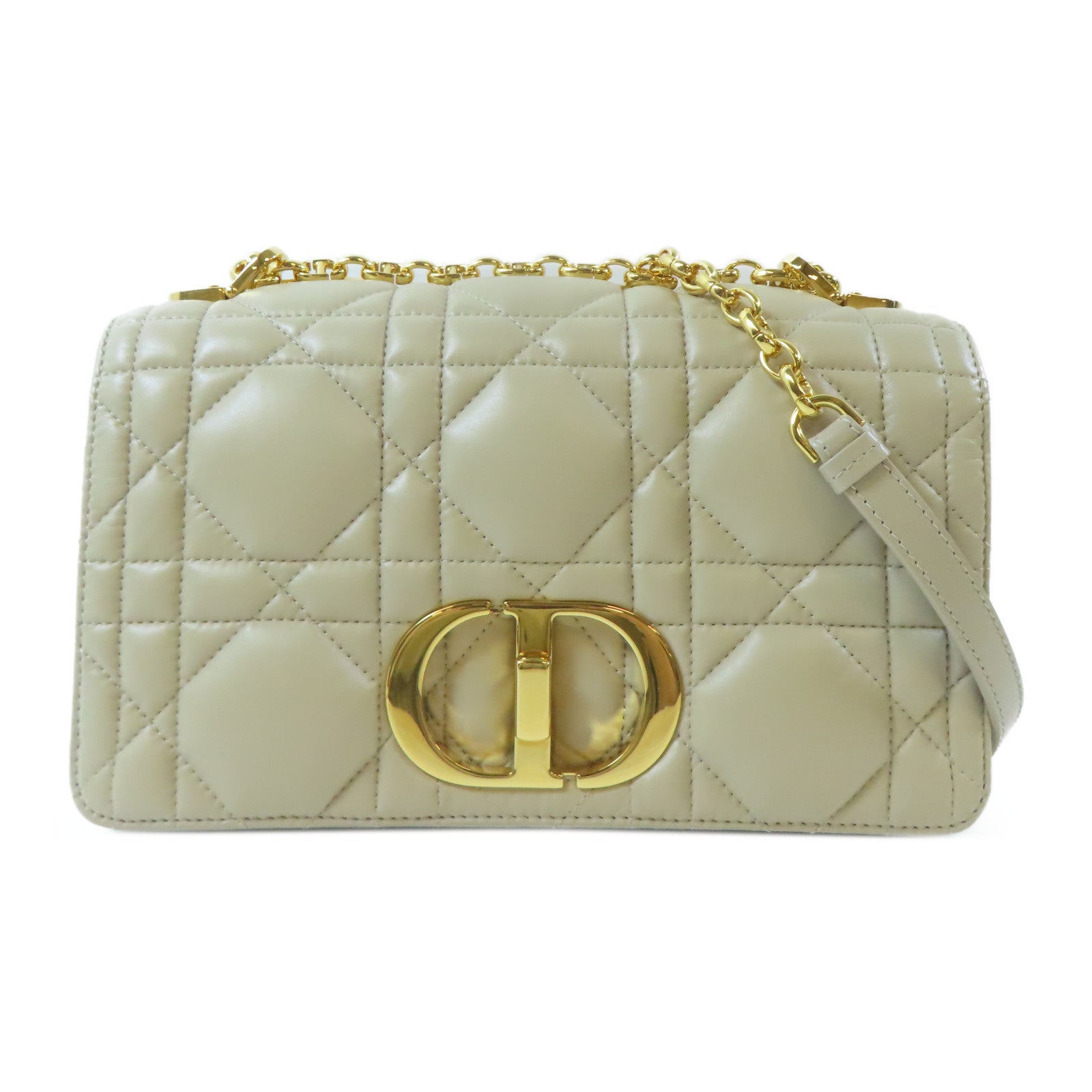 Dior 【激減優惠】羊皮皮革Caro金扣鏈帶肩背袋米色