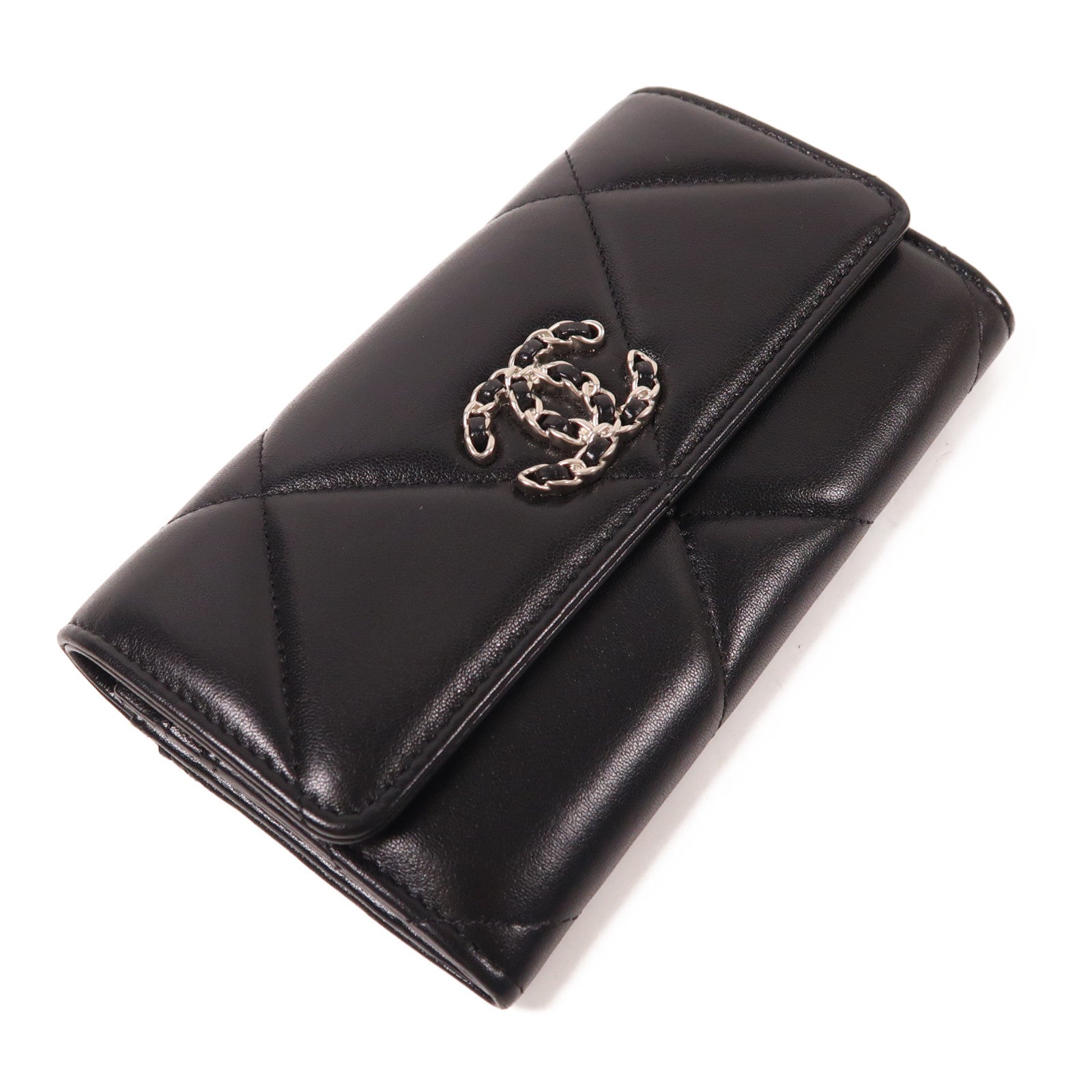 CHANEL 羊皮皮革C 19銀扣錢包