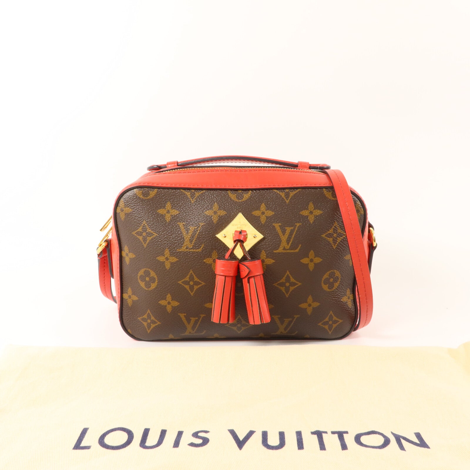LOUIS VUITTON Monogram Saintonge金扣手挽肩背兩用袋棕色/紅色