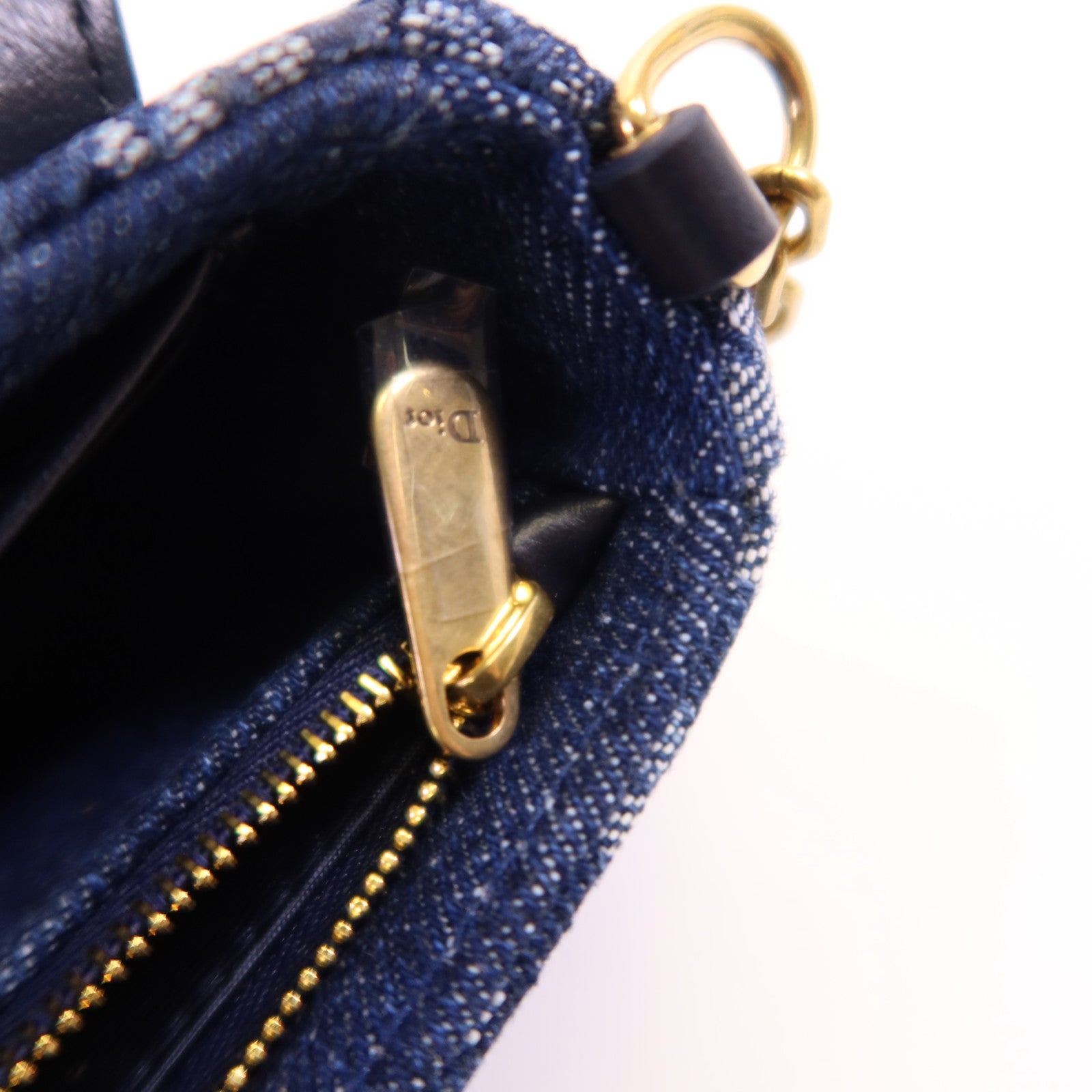 Dior Obriqur牛仔布Medium Saddle Pouch With Chain金扣鏈帶肩背袋