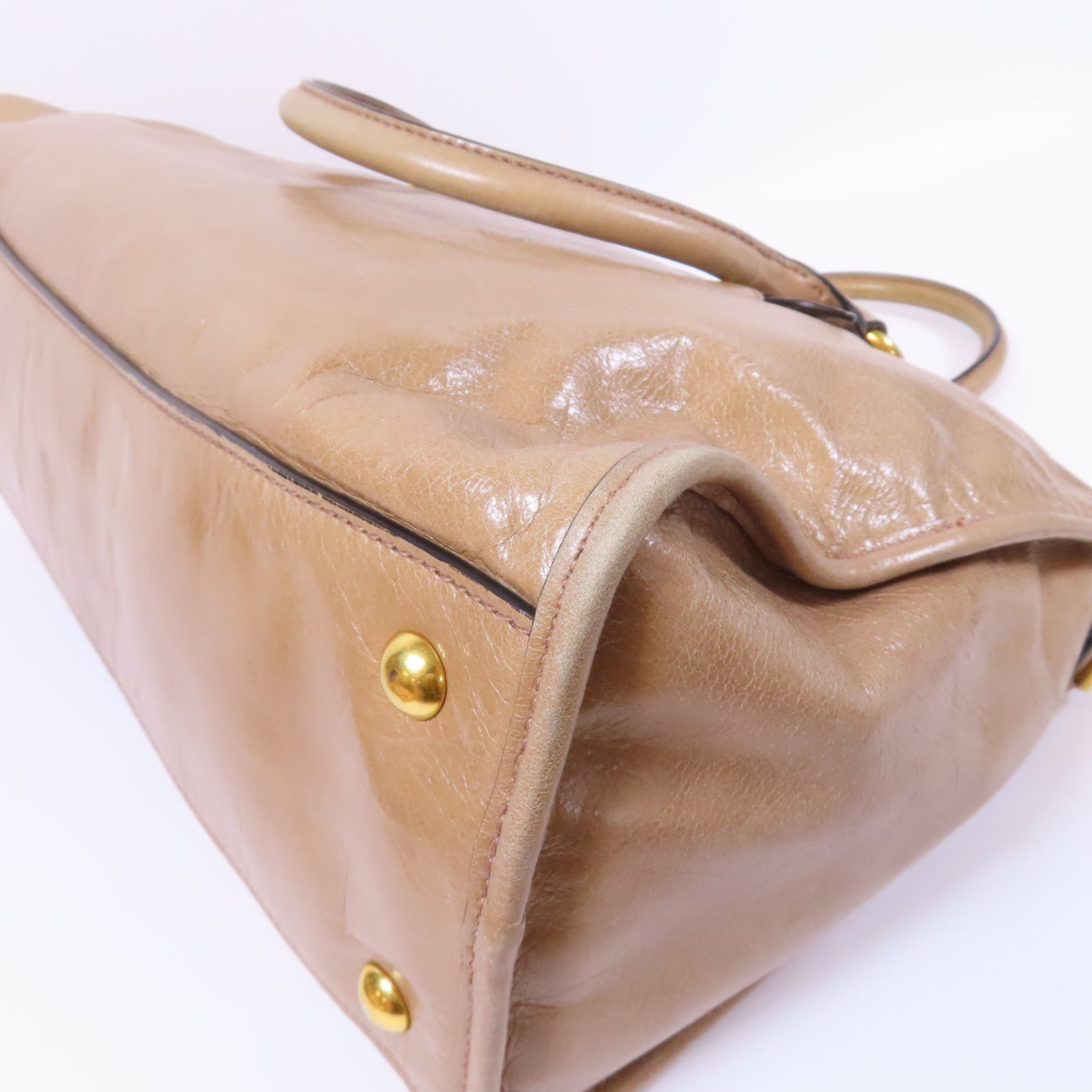 Miu Miu 牛皮皮革Shoulder Bag金扣手挽肩背兩用袋米色
