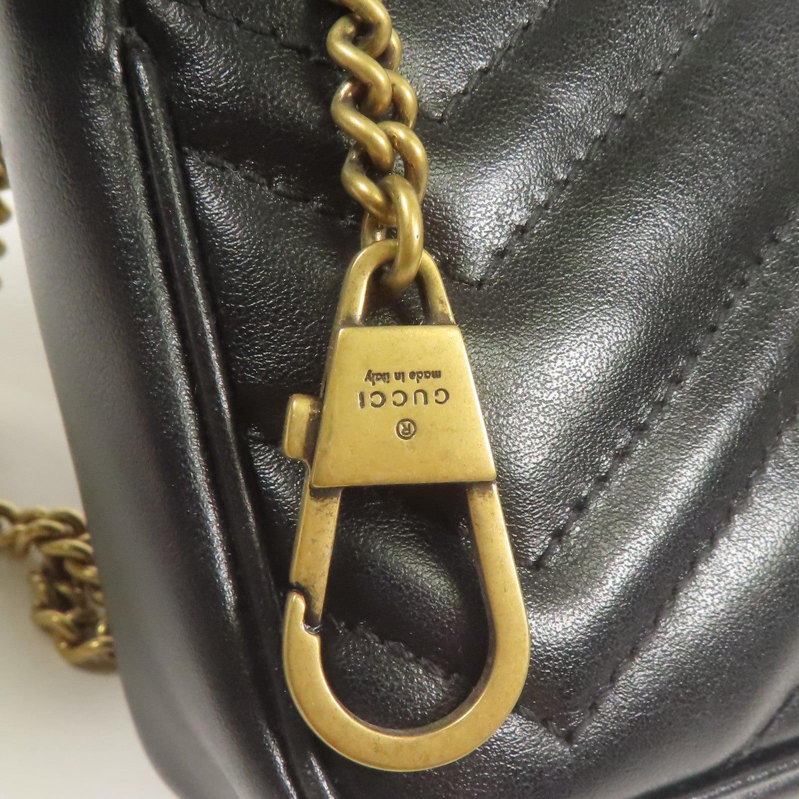 GUCCI 牛皮皮革GG Marmont Super Mini金扣鏈帶肩背袋