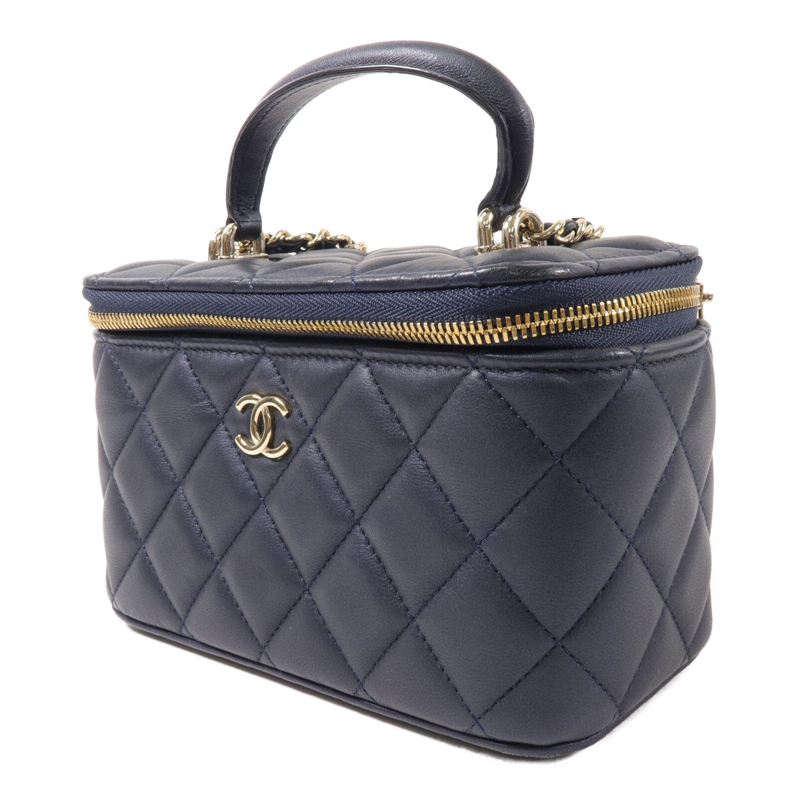 CHANEL 羊皮皮革Vanity Case鏈帶手挽肩背兩用袋