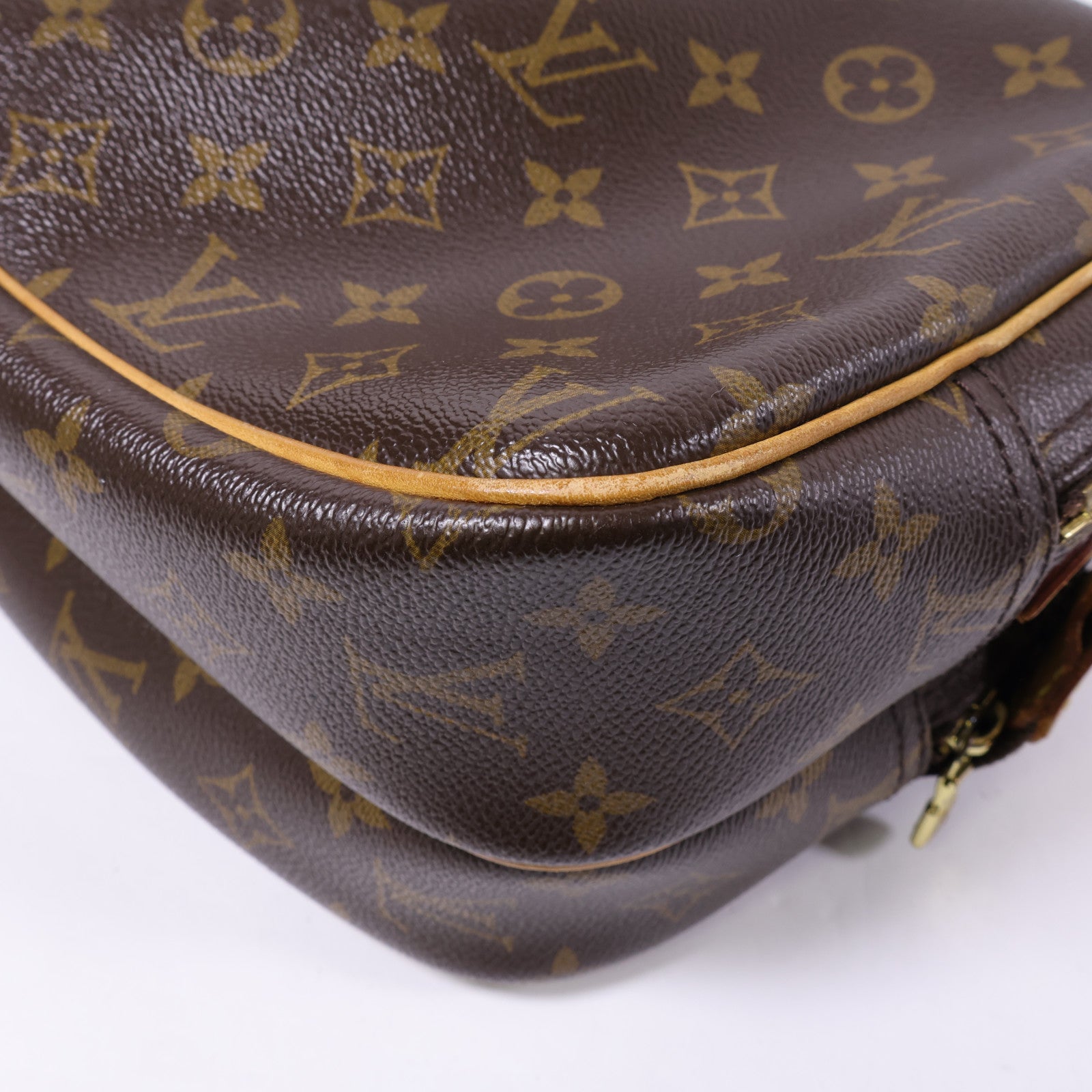 LOUIS VUITTON Monogram Reporter PM金扣肩背袋棕色