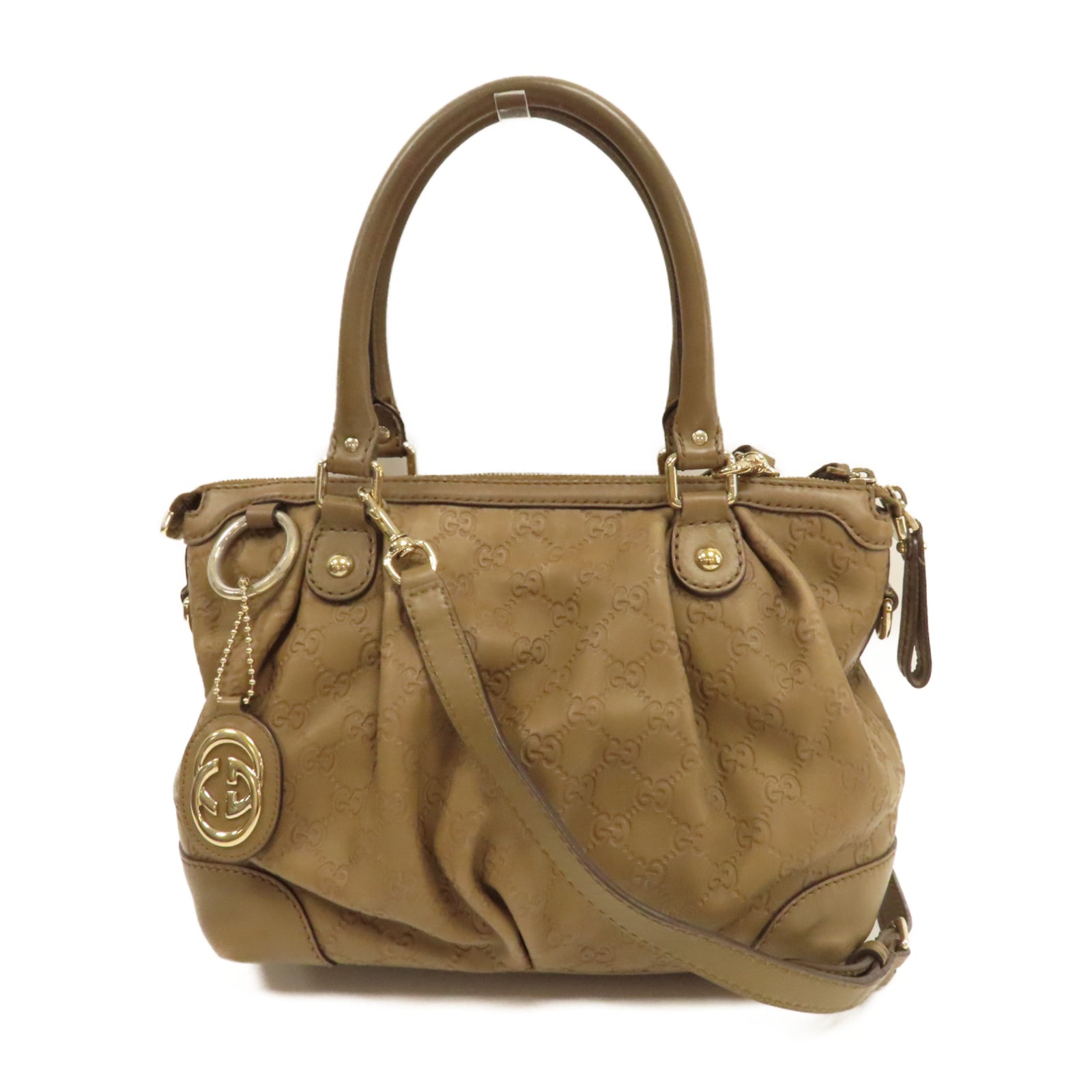 GUCCI 牛皮皮革2 Way Shoulder銀扣手挽肩背兩用袋啡色