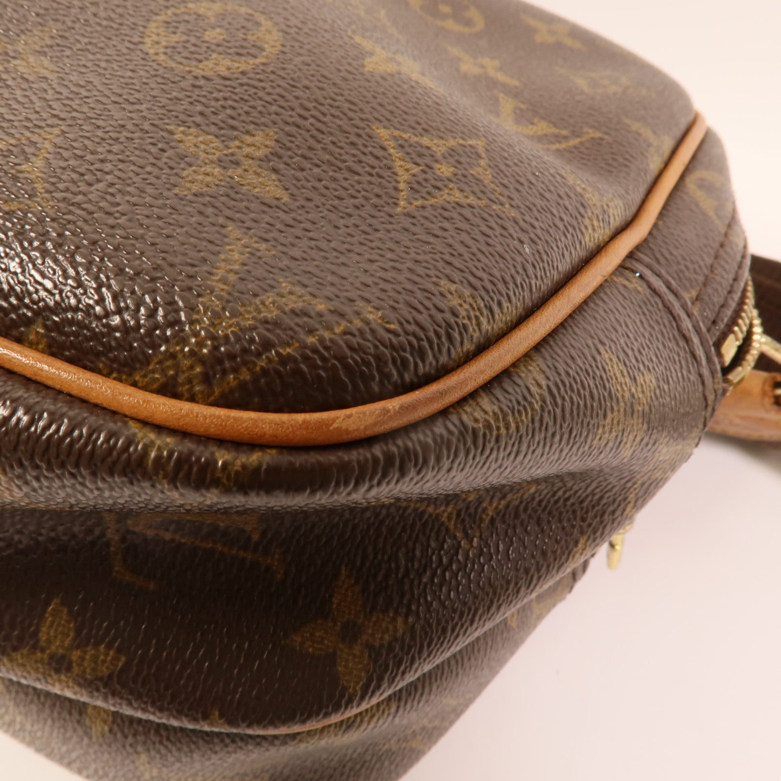 LOUIS VUITTON Monogram Reporter PM金扣肩背袋棕色