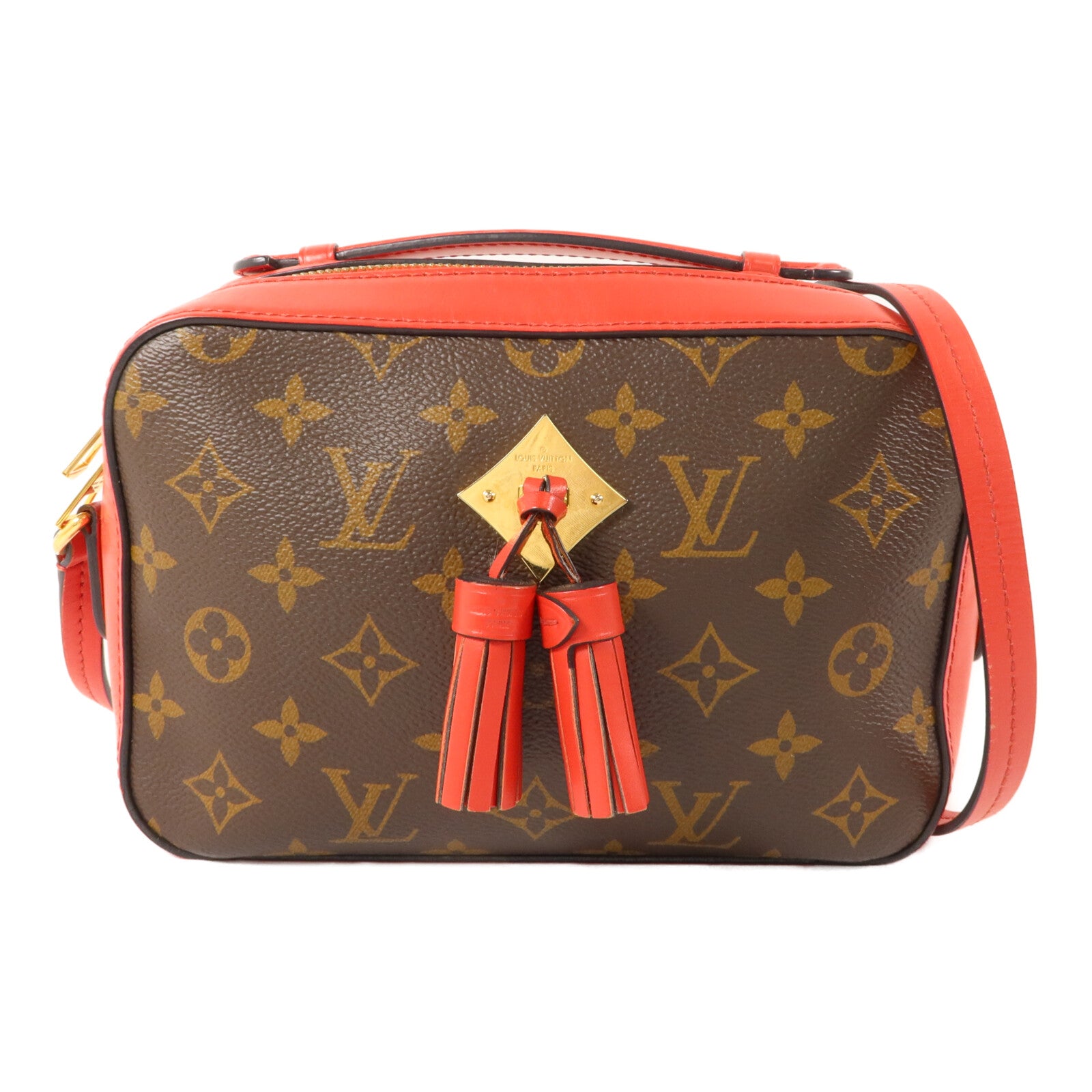 LOUIS VUITTON Monogram Saintonge金扣手挽肩背兩用袋棕色/紅色