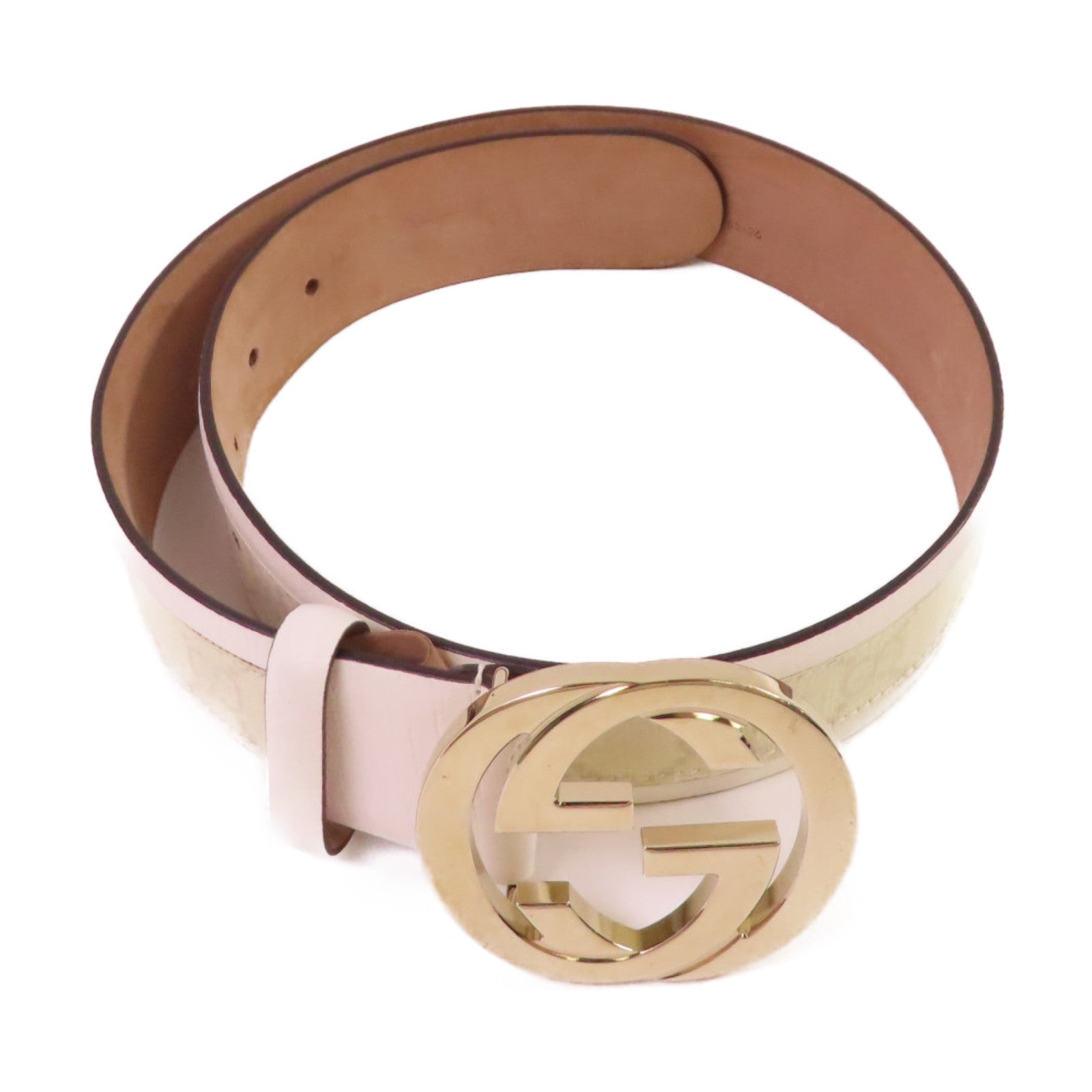 GUCCI 塗層皮革/牛皮皮革Belt金扣皮帶白色
