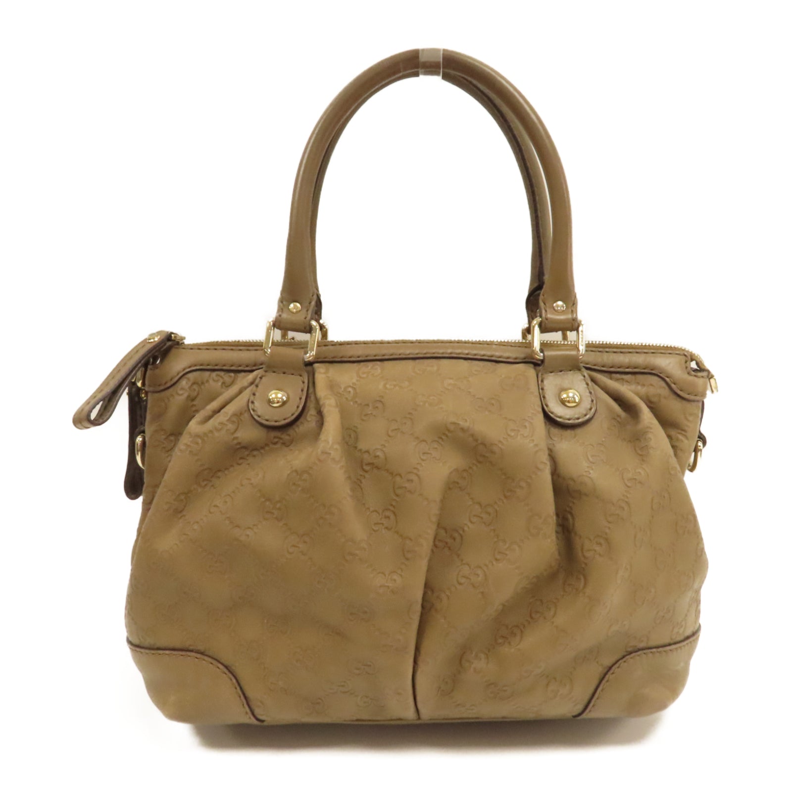 GUCCI 牛皮皮革2 Way Shoulder銀扣手挽肩背兩用袋啡色