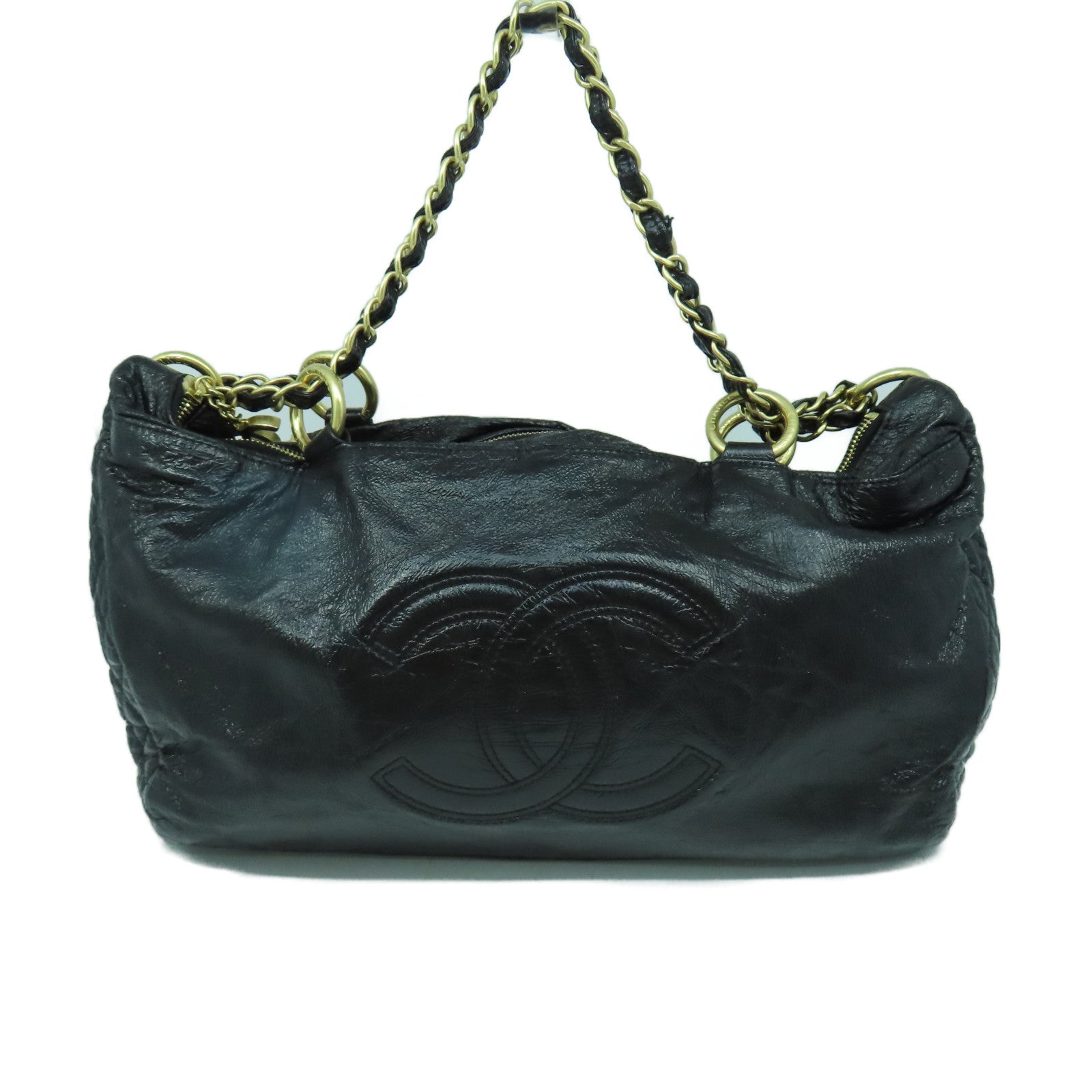 CHANEL 【激減優惠】菱格羊皮皮革Chain Shoulder金扣鏈帶肩背袋黑色
