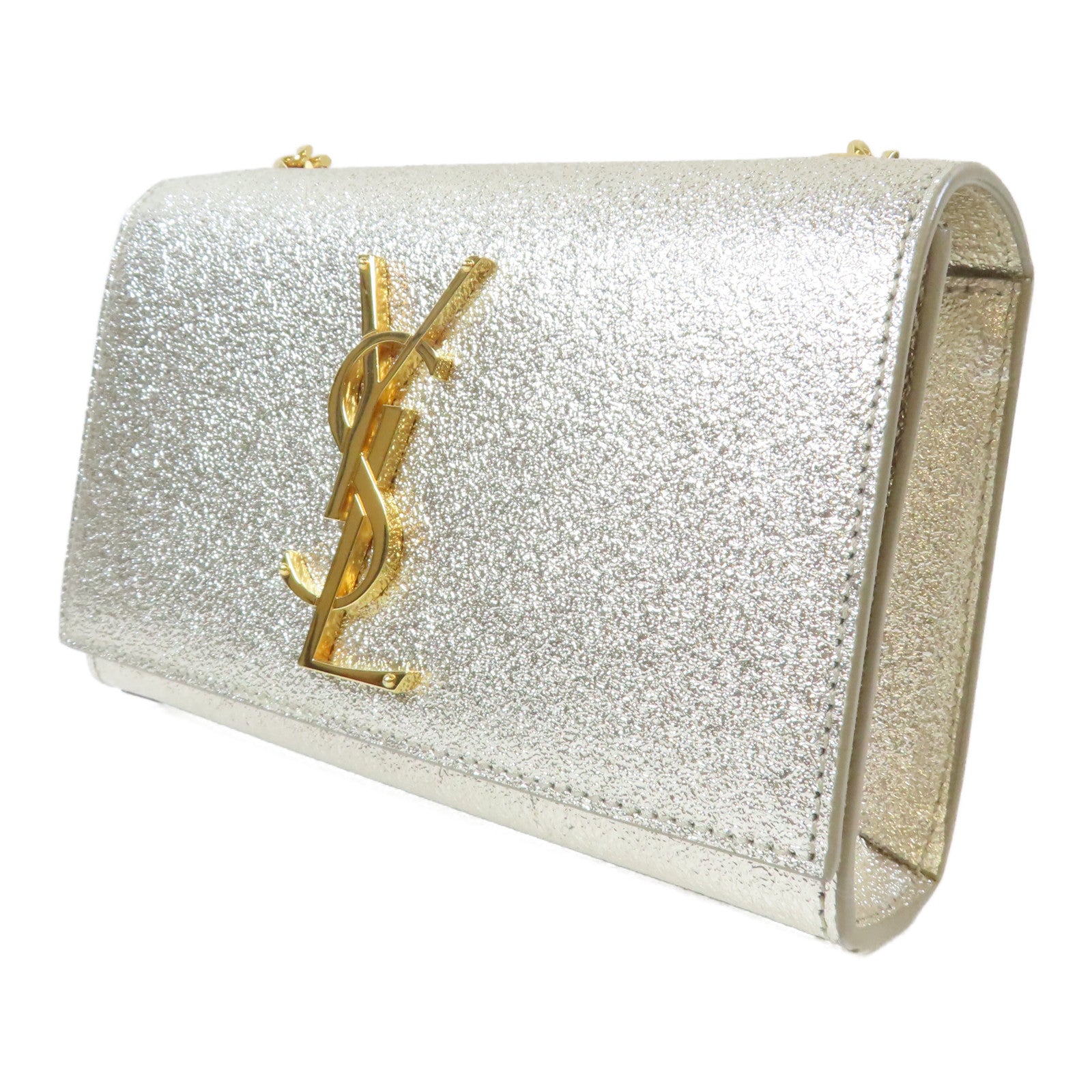 SAINT LAURENT 牛皮皮革Kate Small Bag金扣鏈帶肩背袋銀色