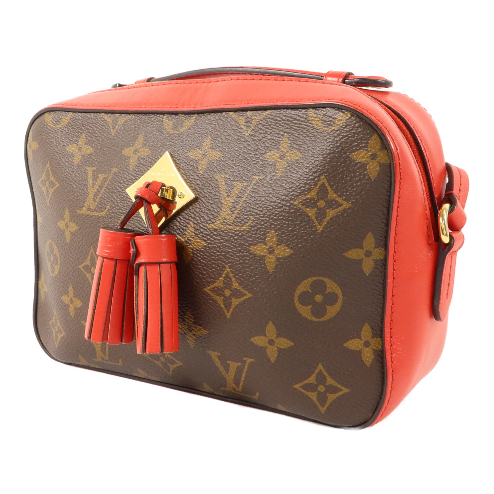 LOUIS VUITTON Monogram Saintonge金扣手挽肩背兩用袋棕色/紅色