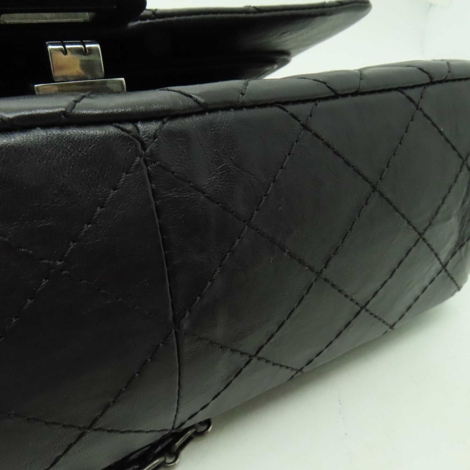 CHANEL 【激減優惠】菱格Aged Calf皮革2.55銀扣鏈帶肩背袋黒色