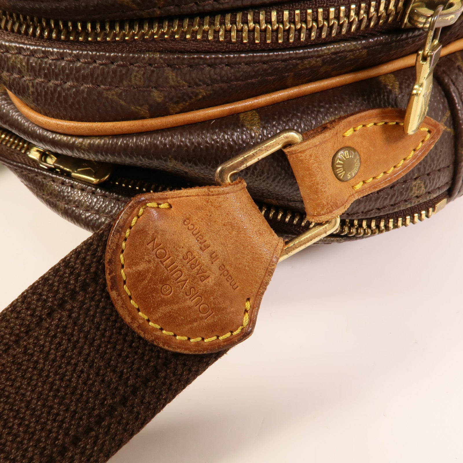 LOUIS VUITTON Monogram Reporter PM金扣肩背袋棕色