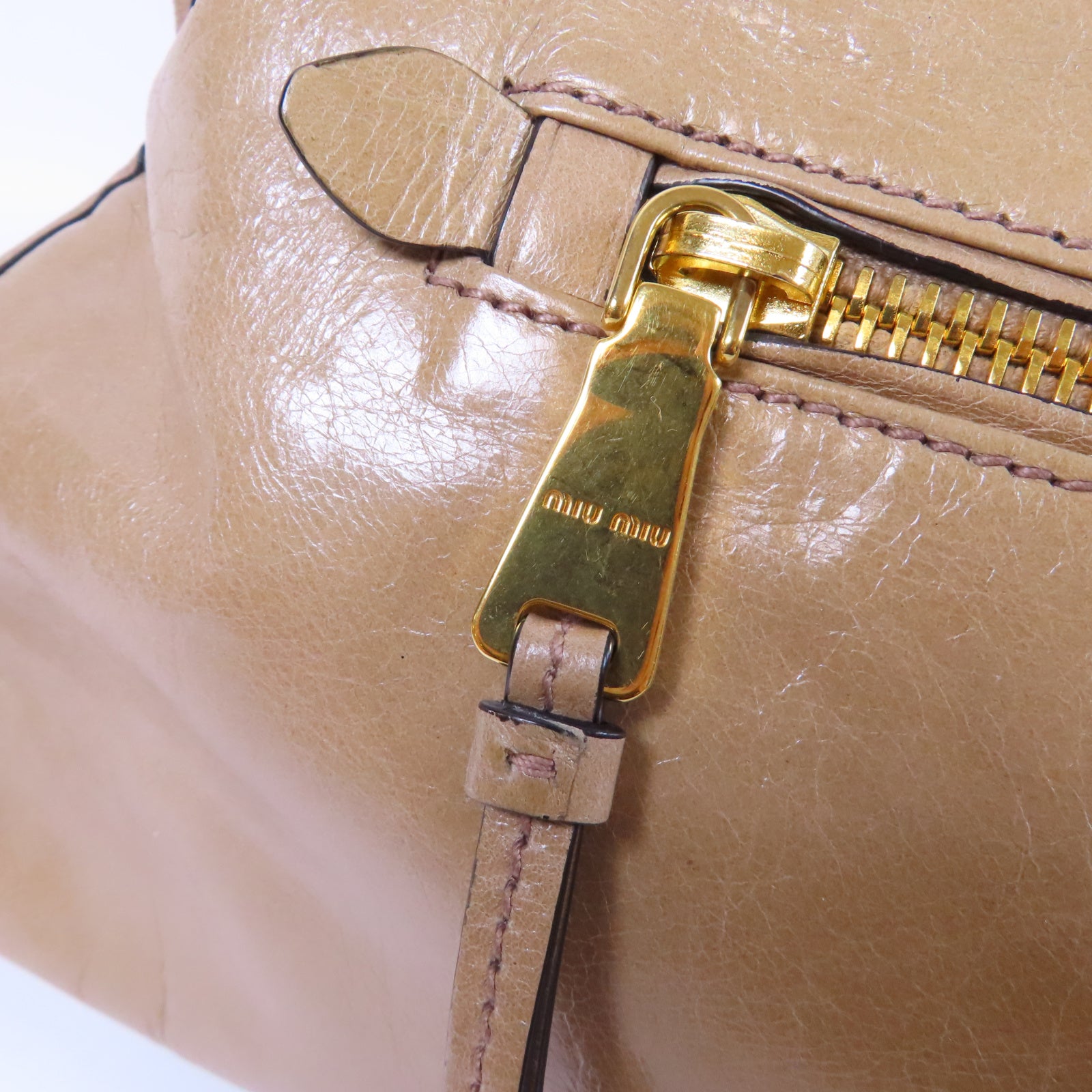 Miu Miu 牛皮皮革Shoulder Bag金扣手挽肩背兩用袋米色