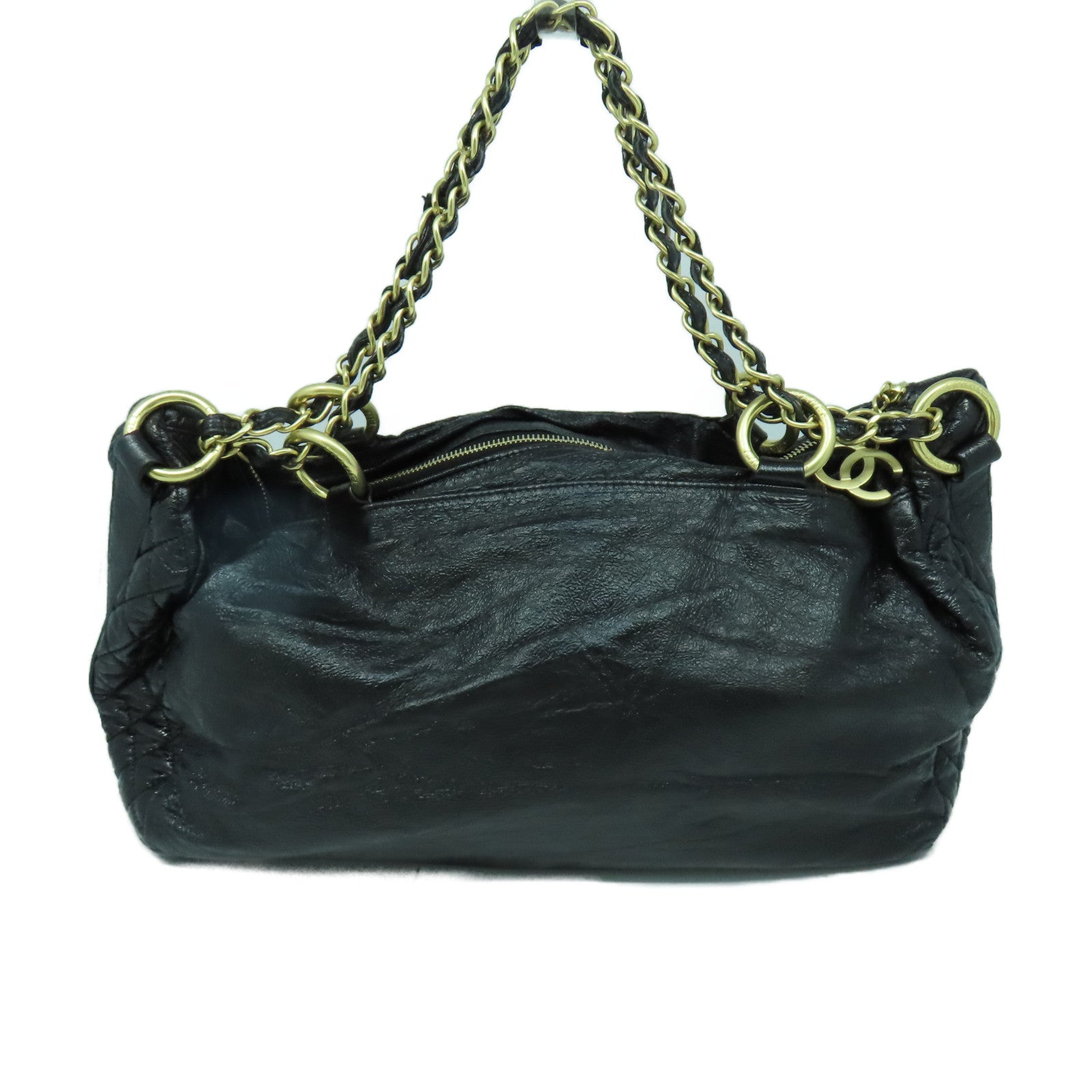 CHANEL 【激減優惠】菱格羊皮皮革Chain Shoulder金扣鏈帶肩背袋黑色