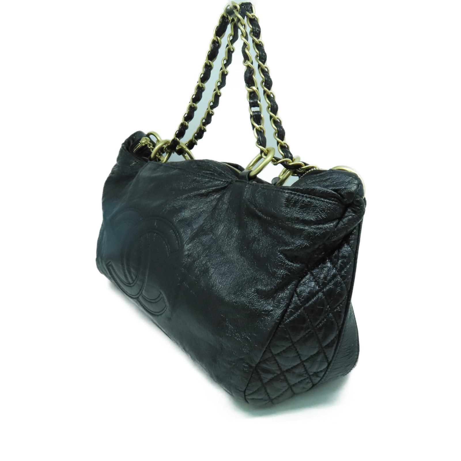 CHANEL 【激減優惠】菱格羊皮皮革Chain Shoulder金扣鏈帶肩背袋黑色