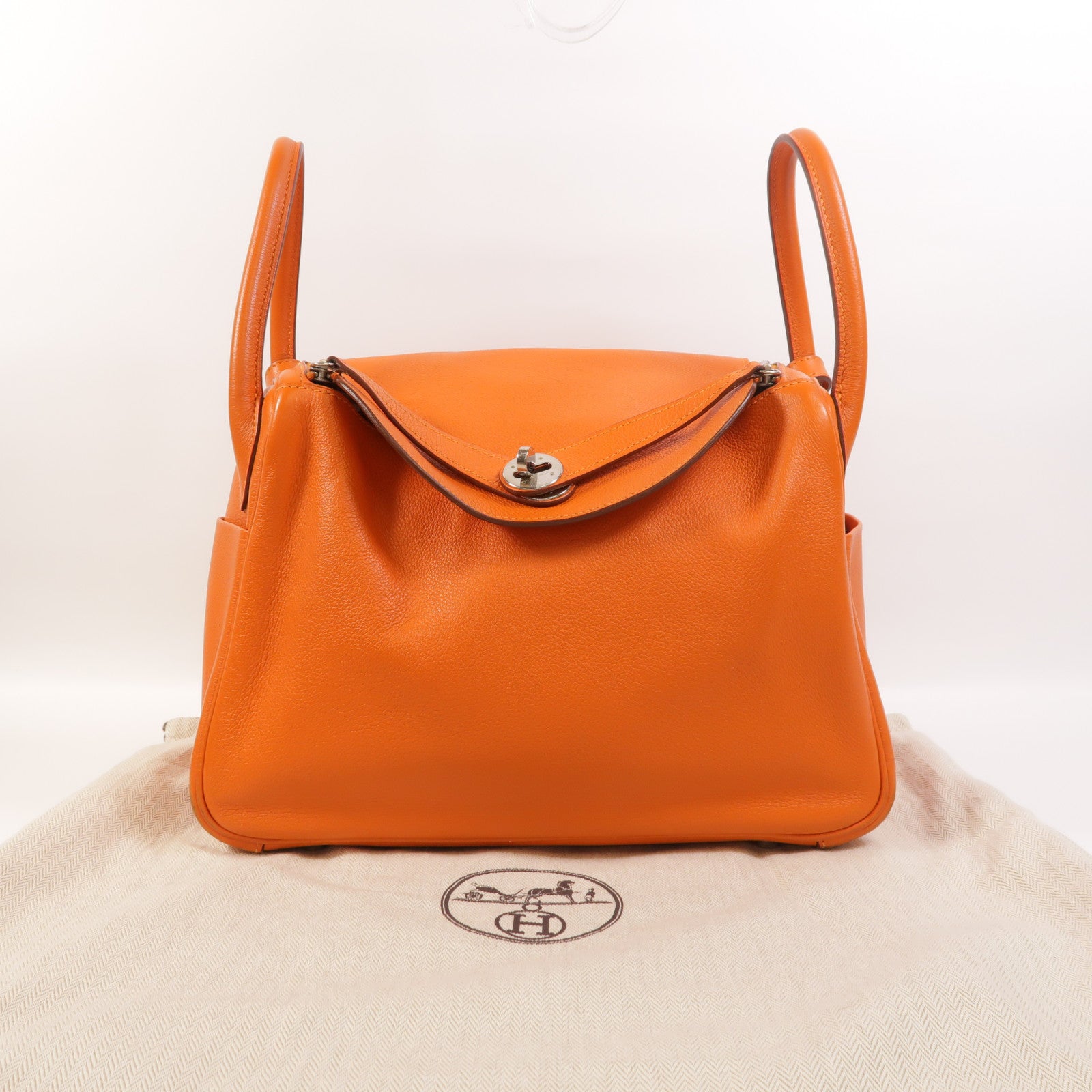 HERMES Clemence皮革Lindy 30銀扣手挽肩背兩用袋Orange