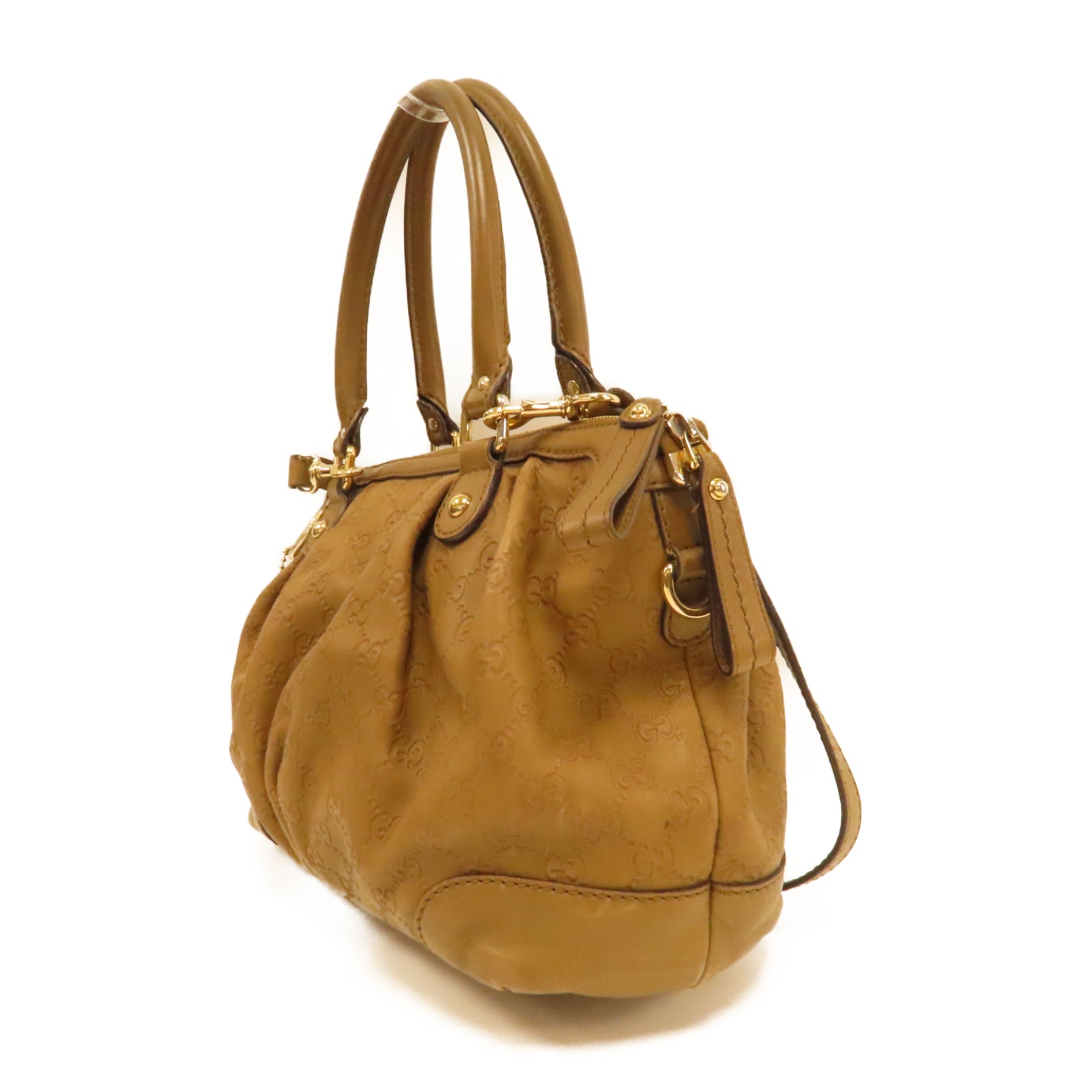 GUCCI 牛皮皮革2 Way Shoulder銀扣手挽肩背兩用袋啡色