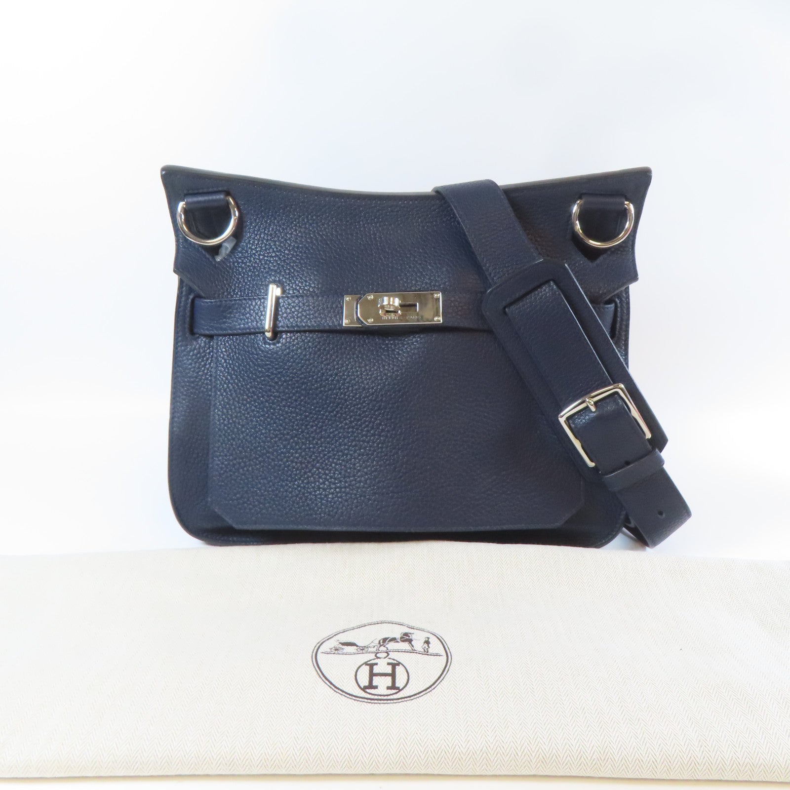 HERMES 【激減優惠】Clemence皮革Jypsiere 31銀扣肩背袋深夜藍色