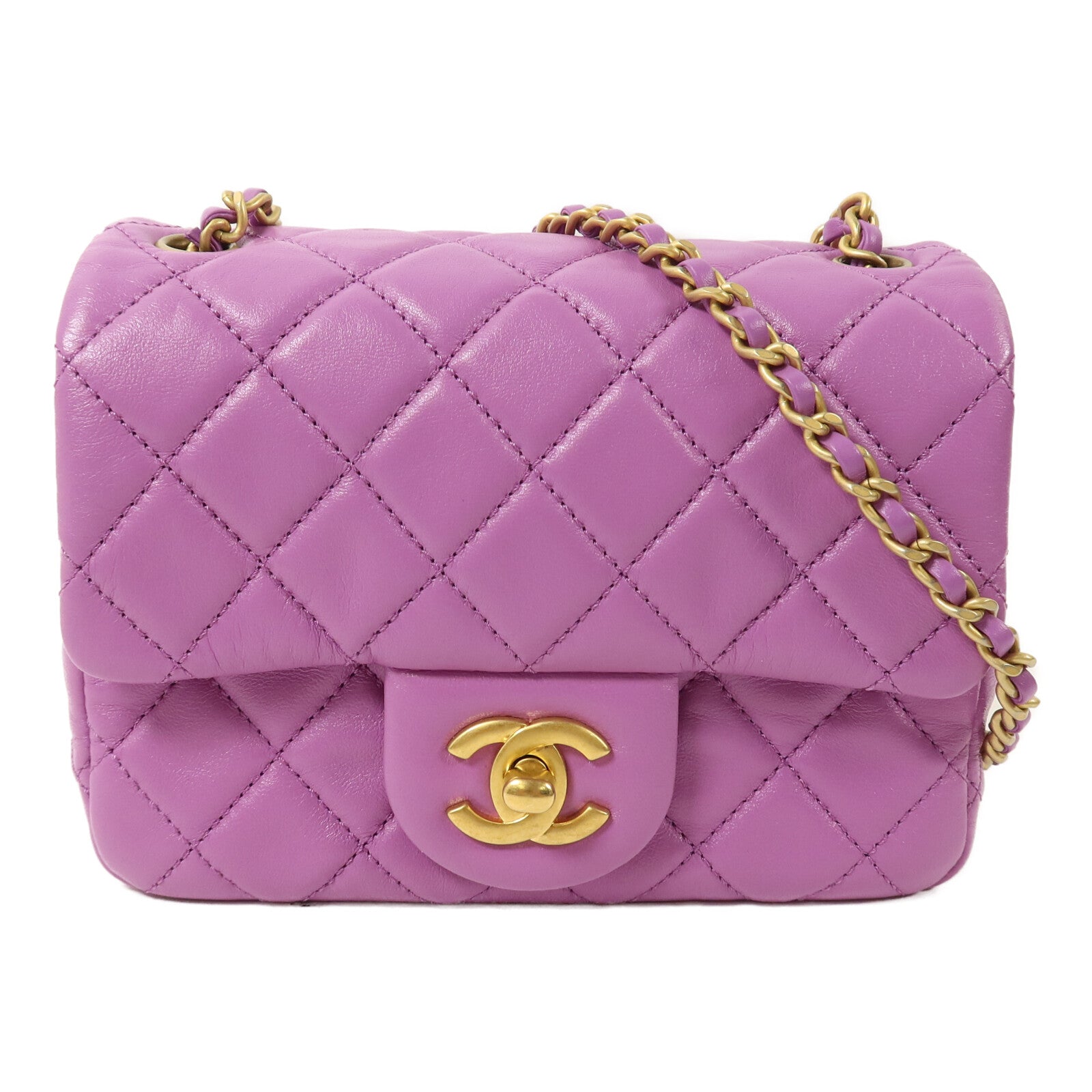 CHANEL 羊皮皮革Mini Classic 17 with Gold ball鏈帶肩背袋