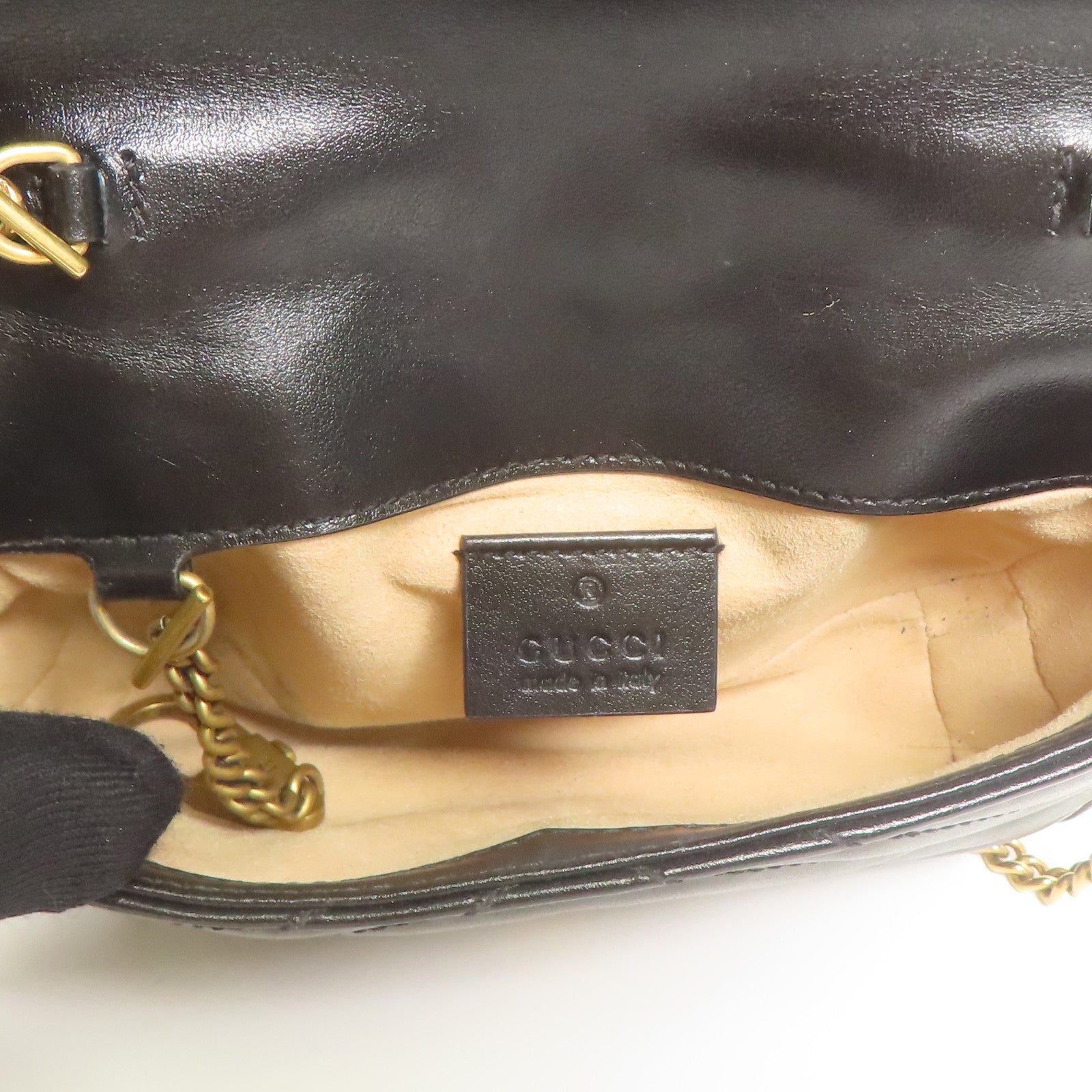 GUCCI 牛皮皮革GG Marmont Super Mini金扣鏈帶肩背袋