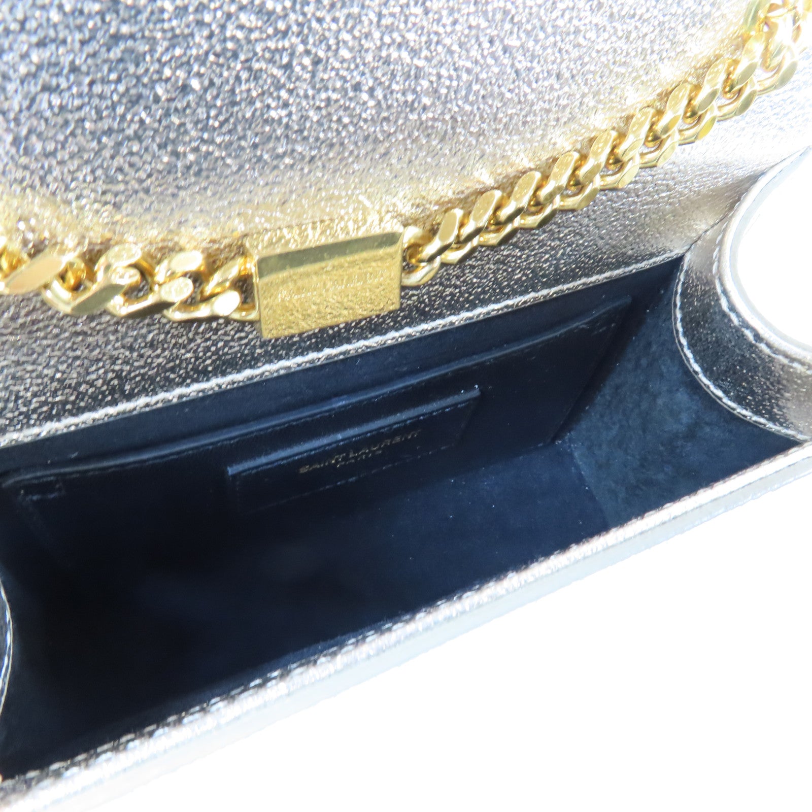 SAINT LAURENT 牛皮皮革Kate Small Bag金扣鏈帶肩背袋銀色