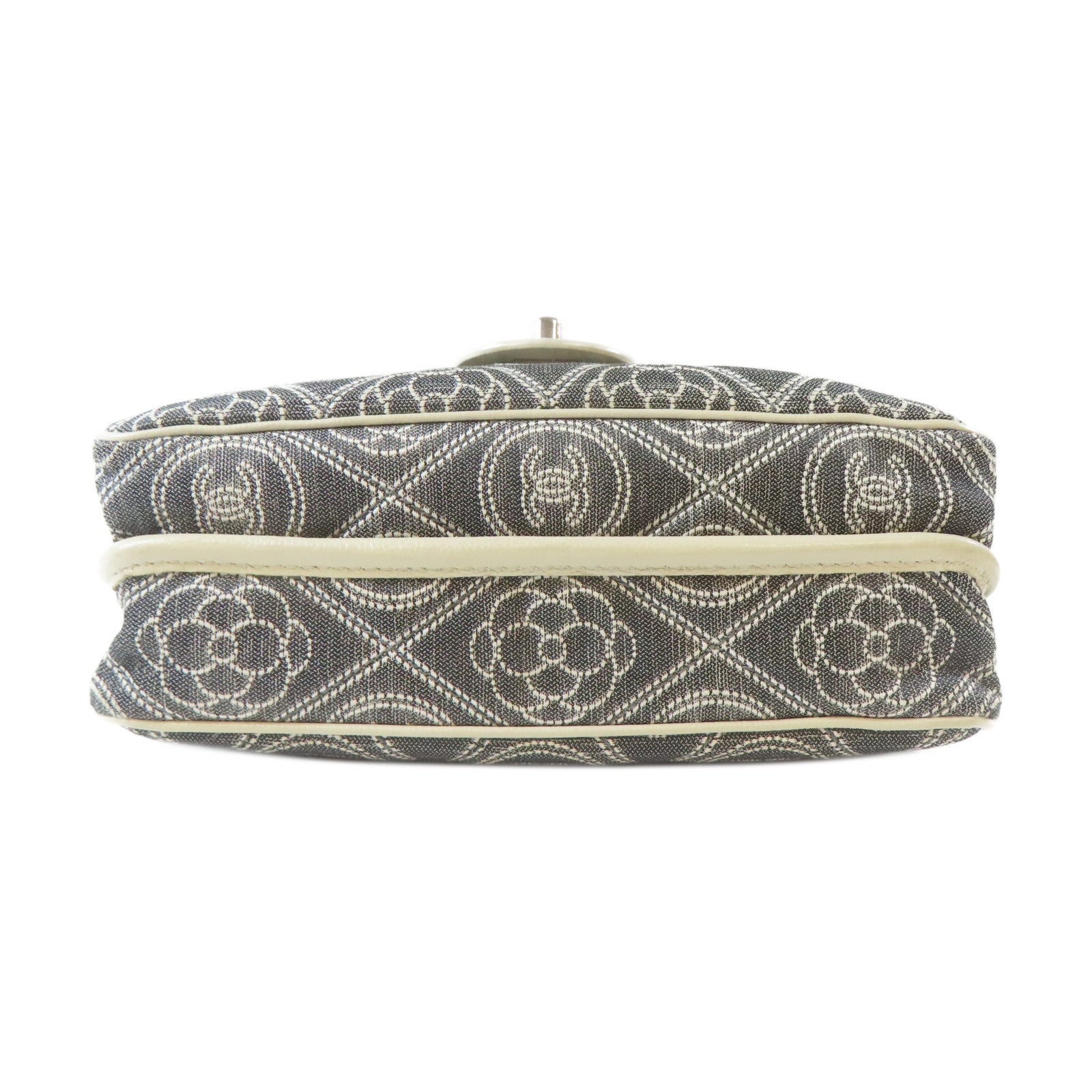CHANEL 帆布Chain Shoulder Bag銀扣鏈帶手挽肩背兩用袋灰色/白色