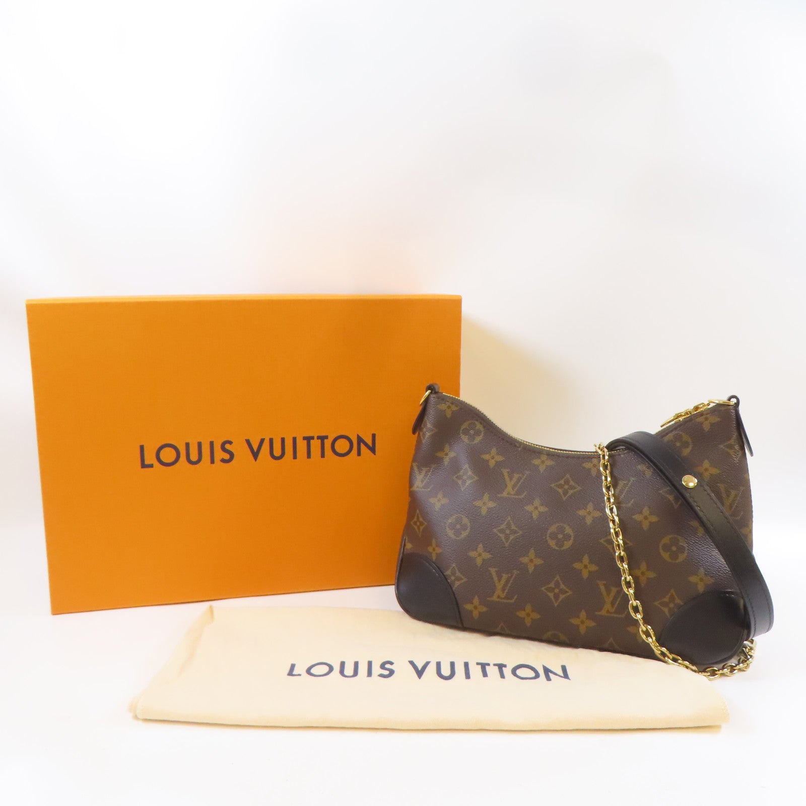 LOUIS VUITTON Monogram Boulogne金扣手挽肩背兩用袋啡色/黑色